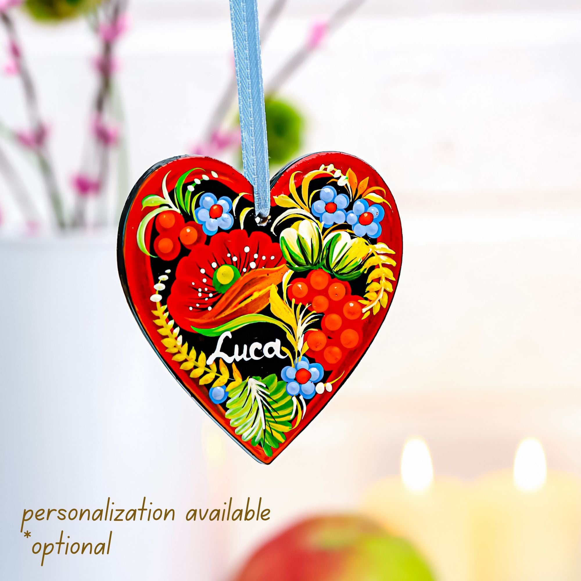 Personalized Painted Wooden Heart Christmas Ornament