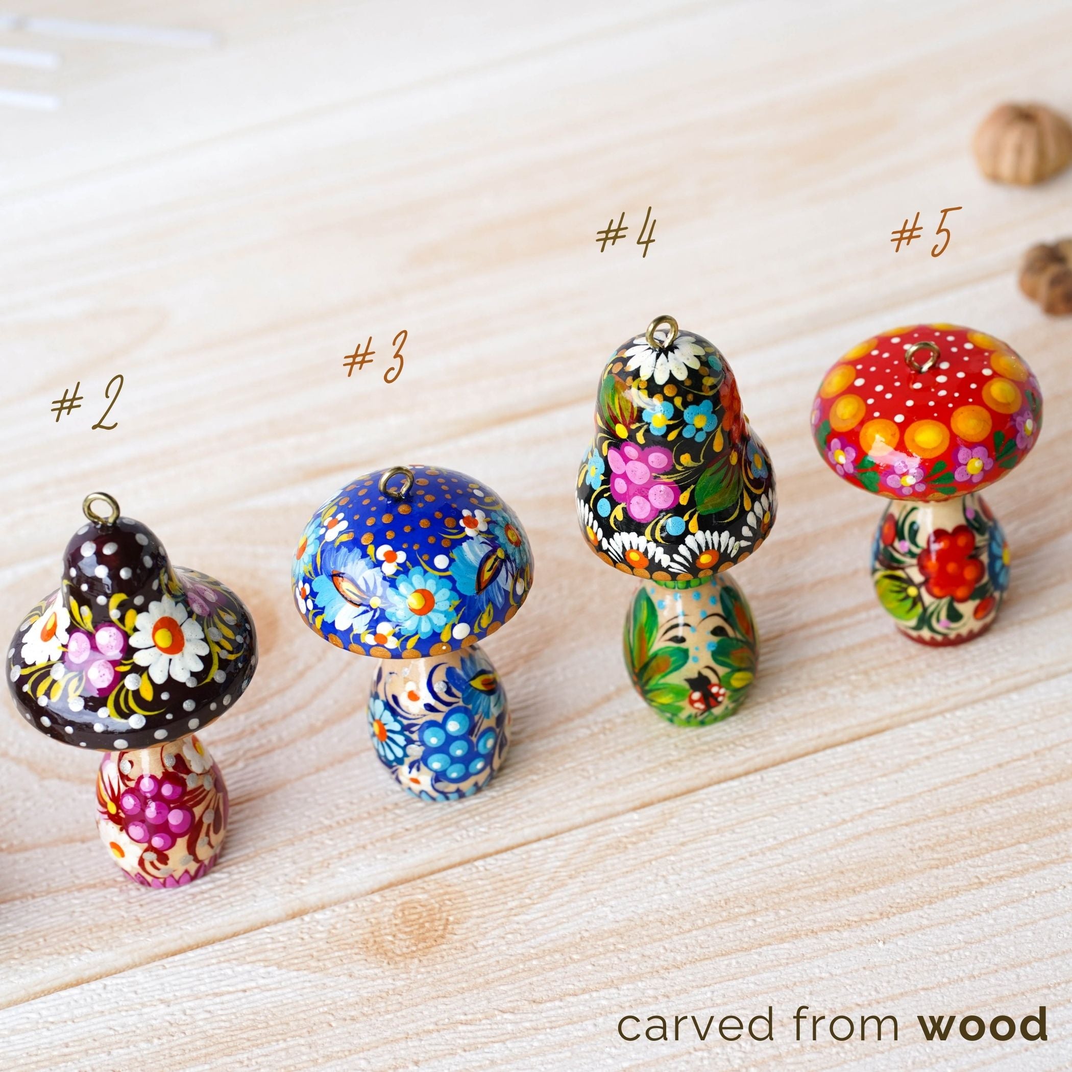 Hand-painted Wooden Mushroom Christmas Ornament