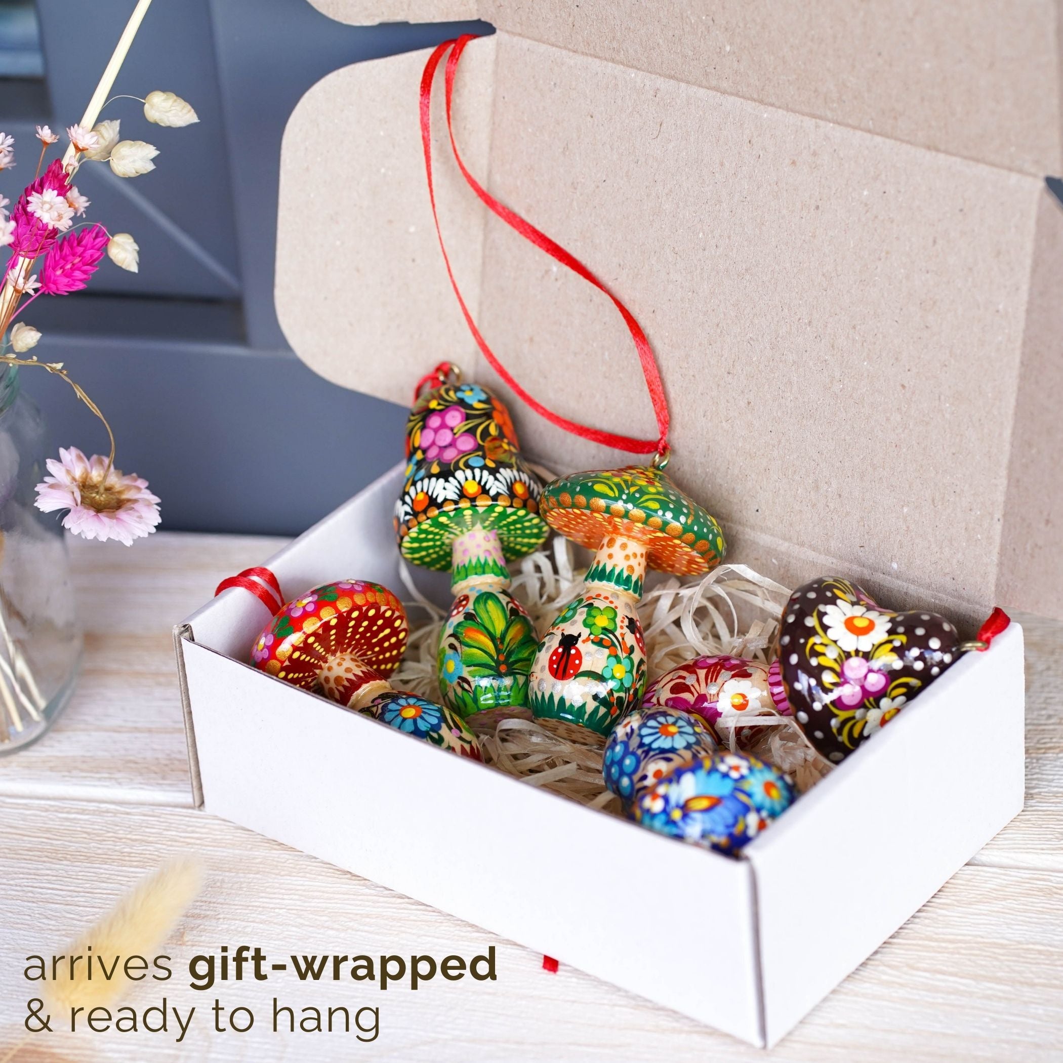 Hand-painted Wooden Mushroom Christmas Ornament