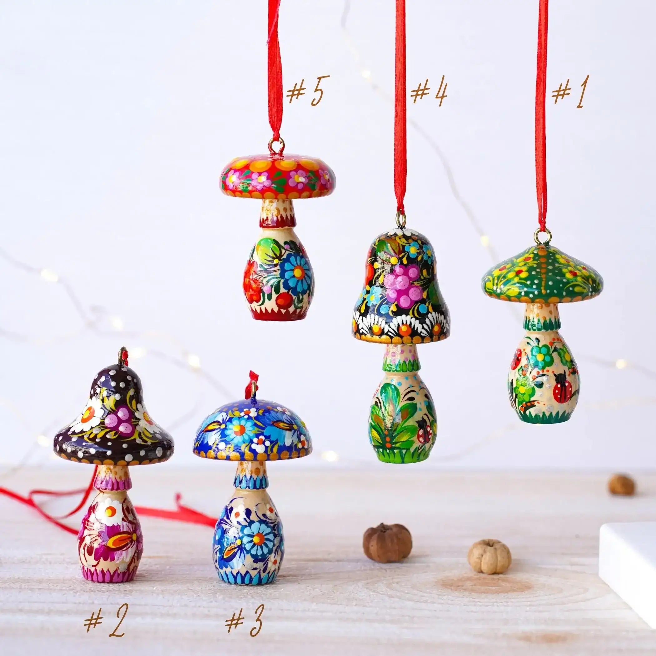 Hand-painted Wooden Mushroom Ornament