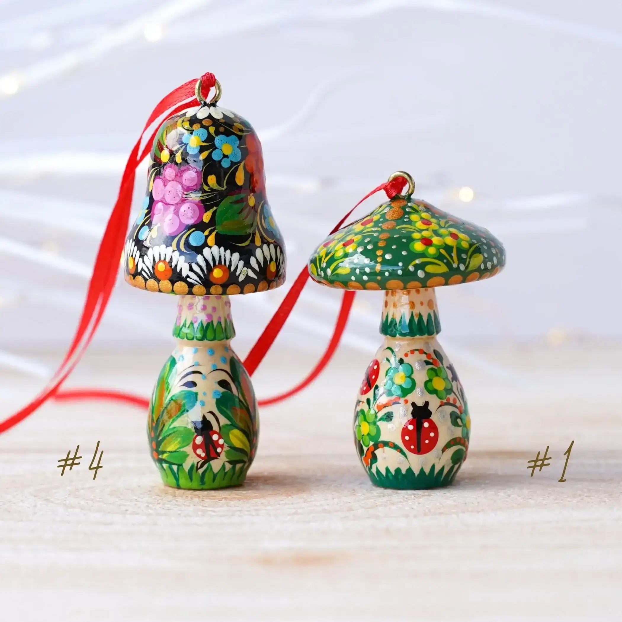 Hand-painted Wooden Mushroom Ornament