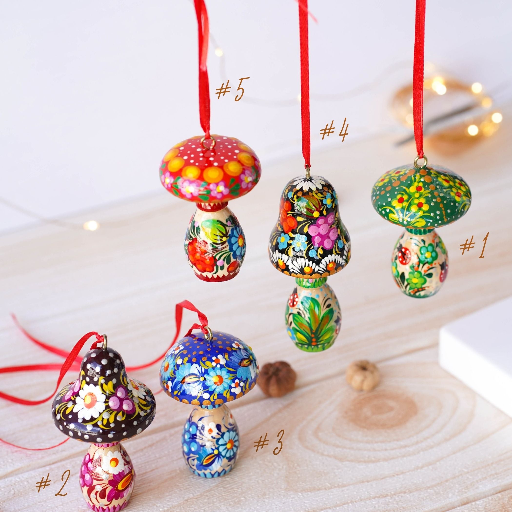 Hand-painted Wooden Mushroom Christmas Ornament