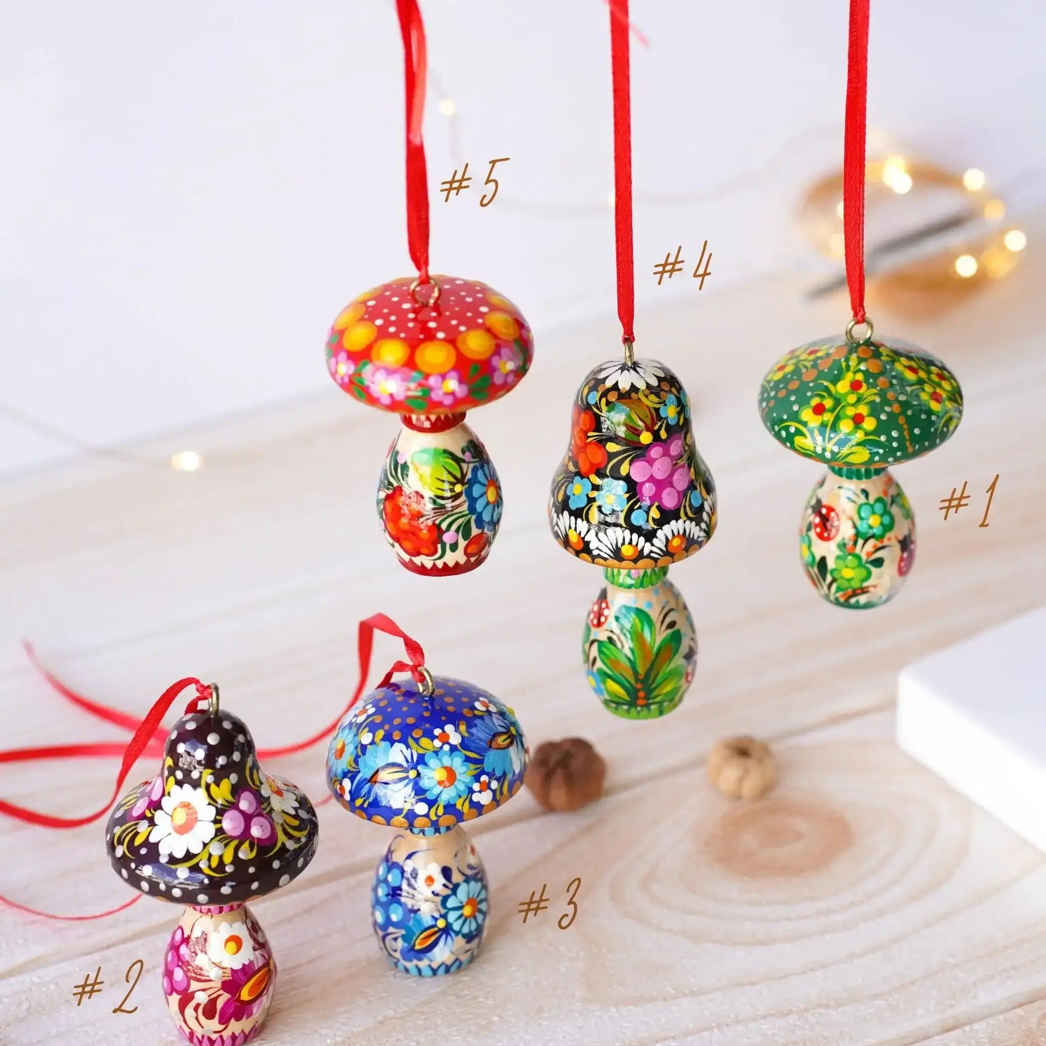 Hand-painted Wooden Mushroom Ornament