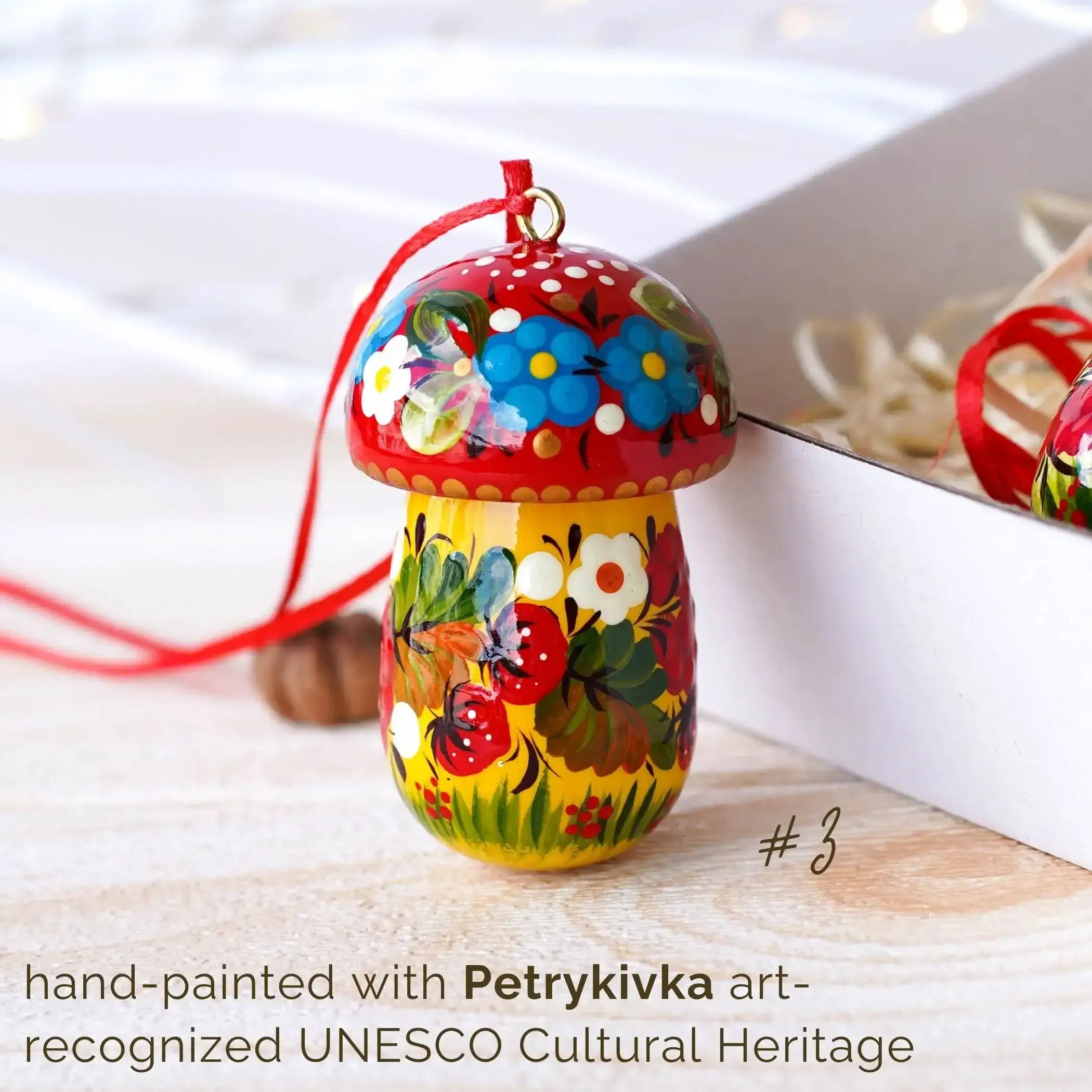 Hand-painted Fillable Wooden Mushroom Christmas Ornament