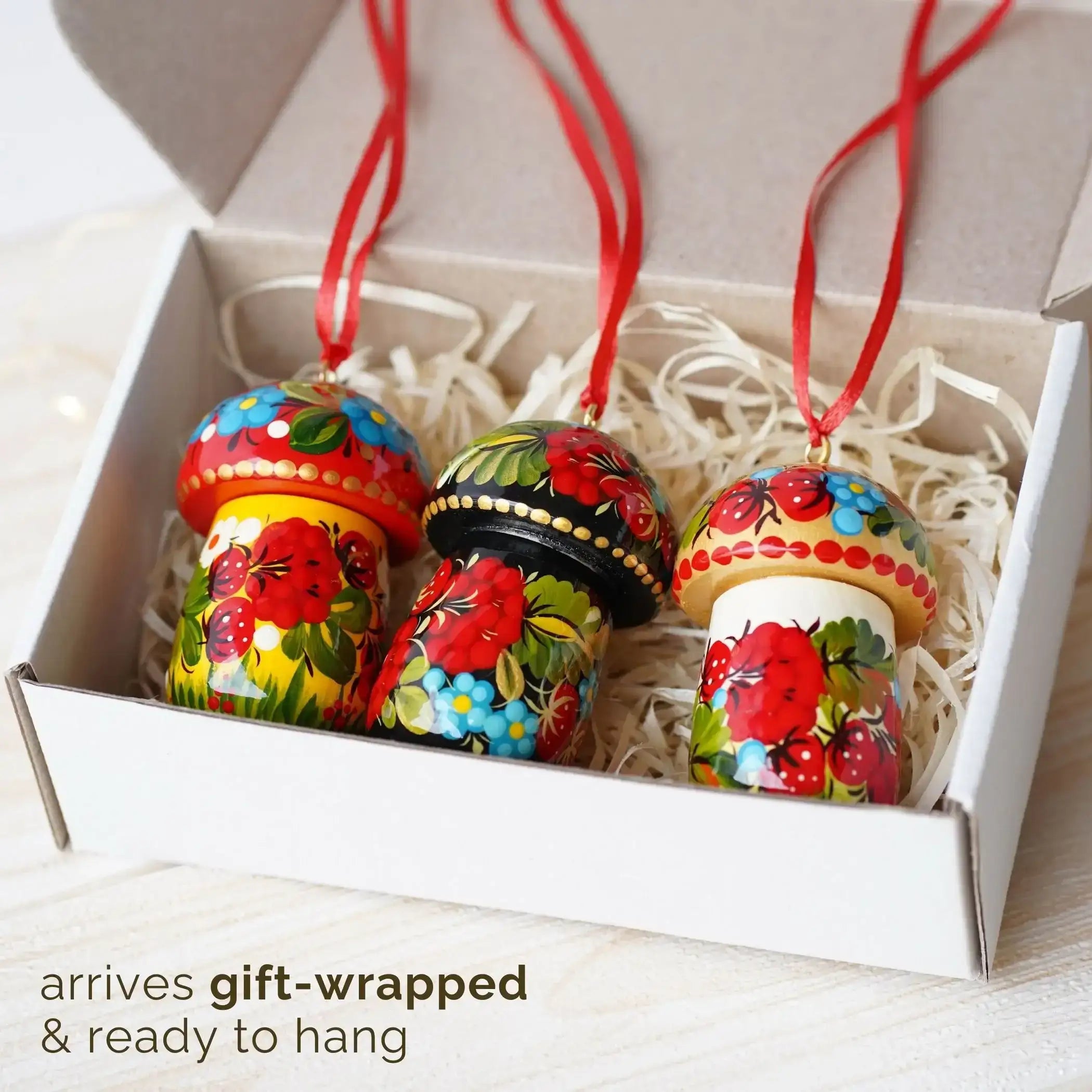 Hand-painted Fillable Wooden Mushroom Christmas Ornament