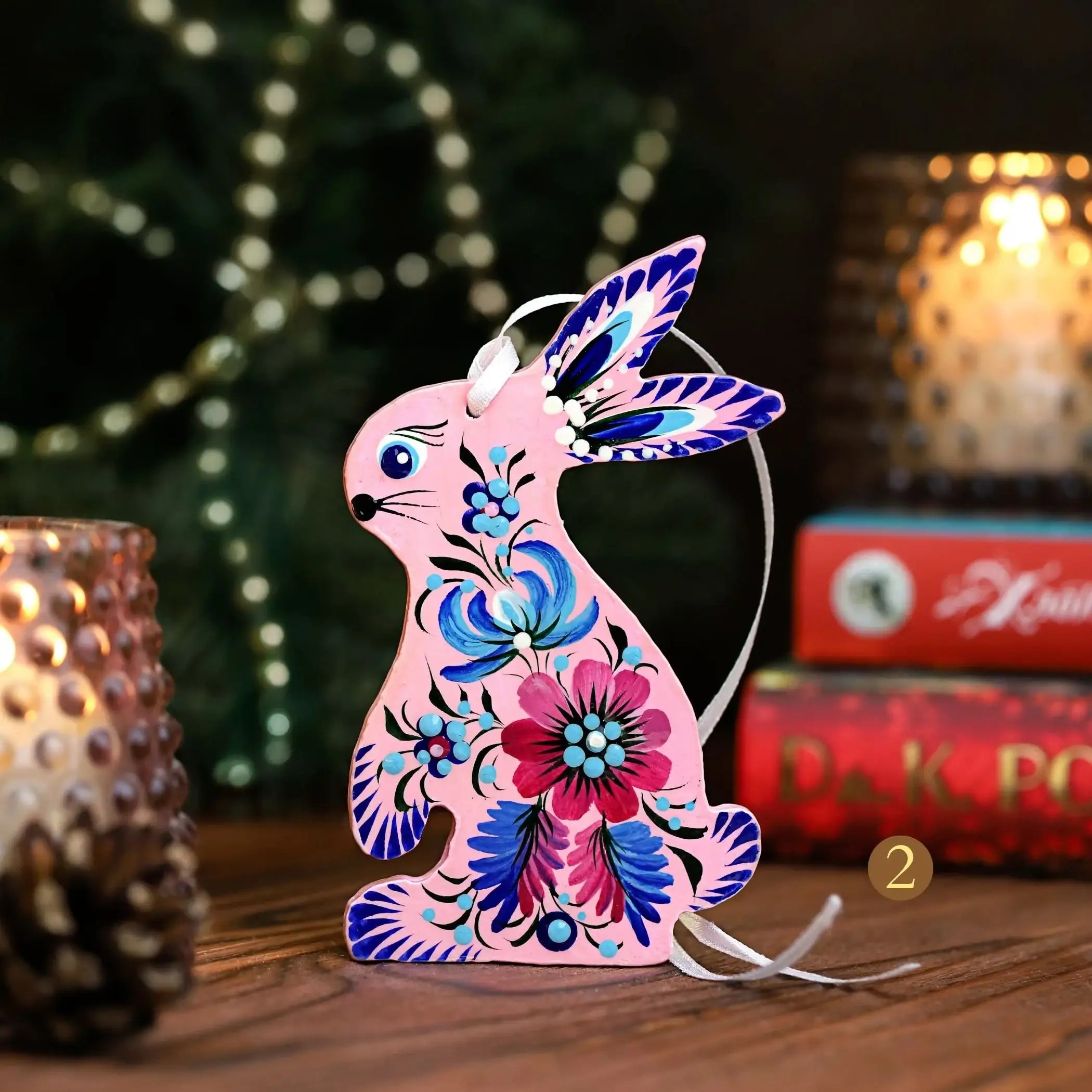 Painted Wooden Bunny Christmas Ornament