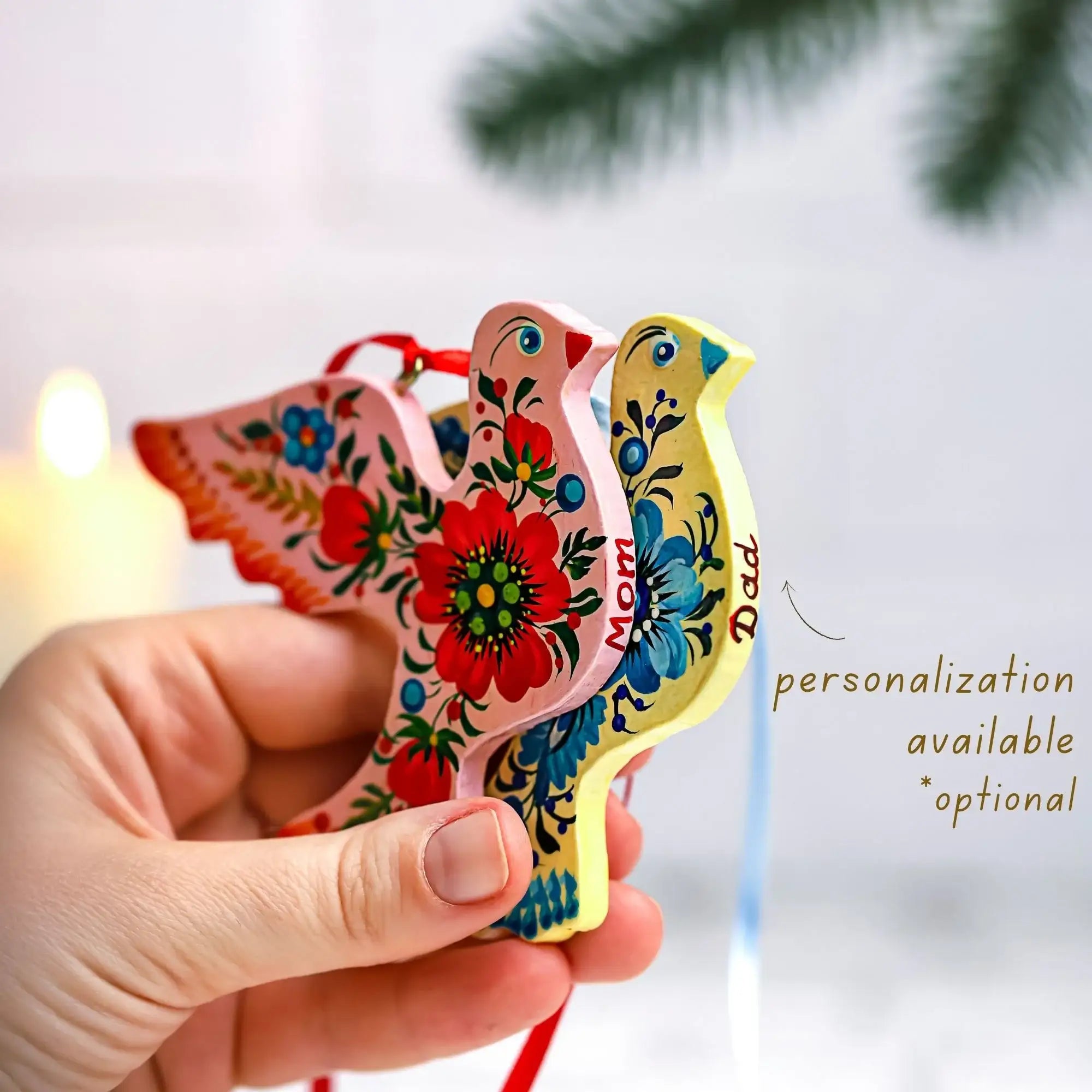 Personalized Painted Wooden Dove Christmas Ornament