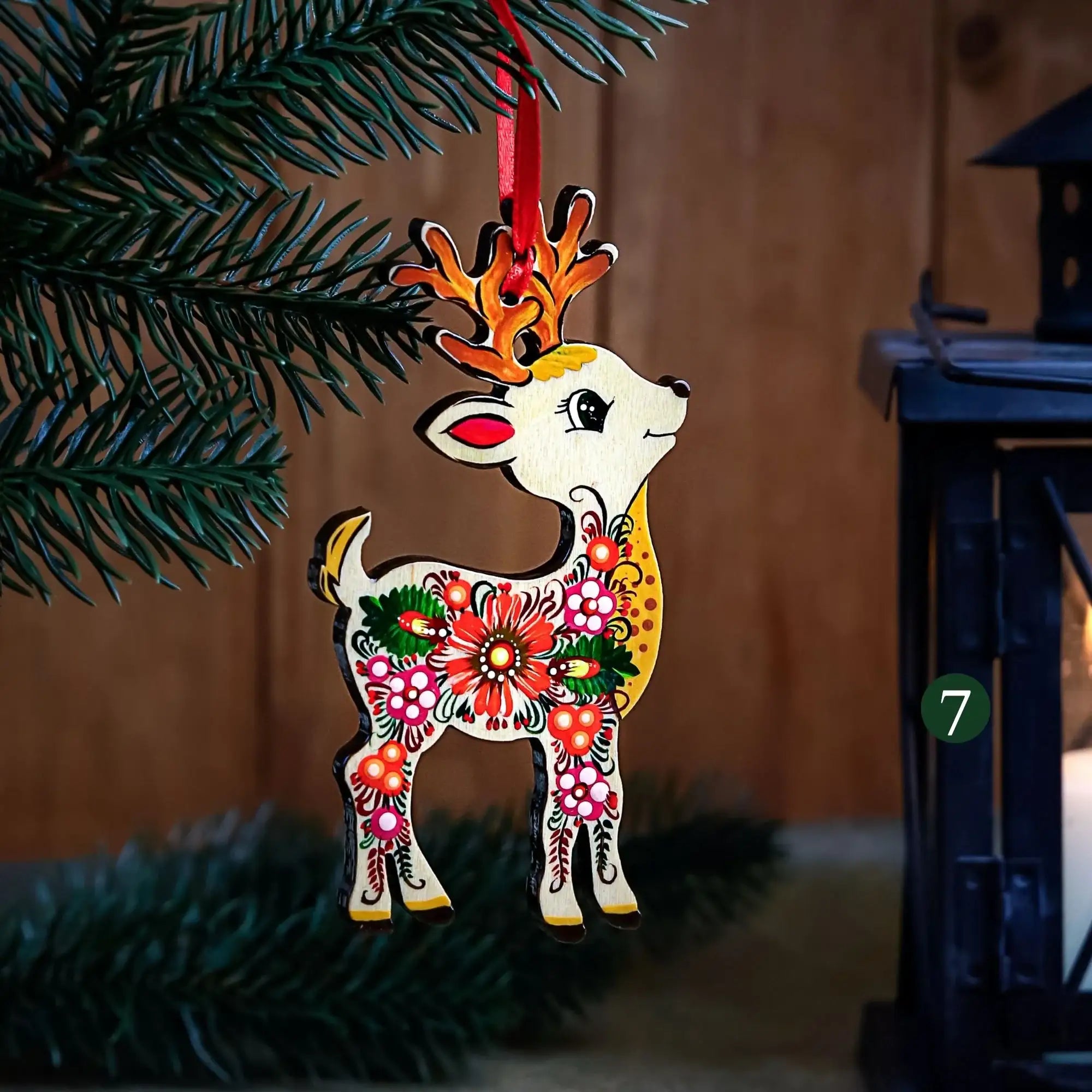 Hand-painted Wooden Deer Christmas Ornament - Personalization Available