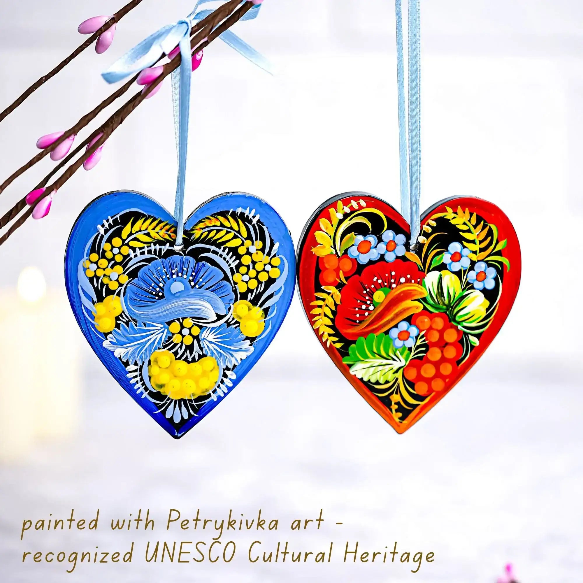 Set of 2 Personalized Painted Wooden Heart Christmas Ornament