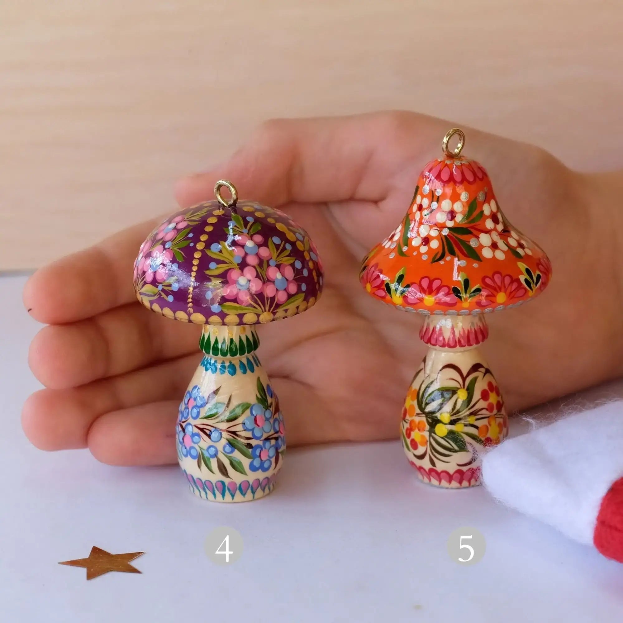 Painted Wooden Mushroom Christmas Ornament