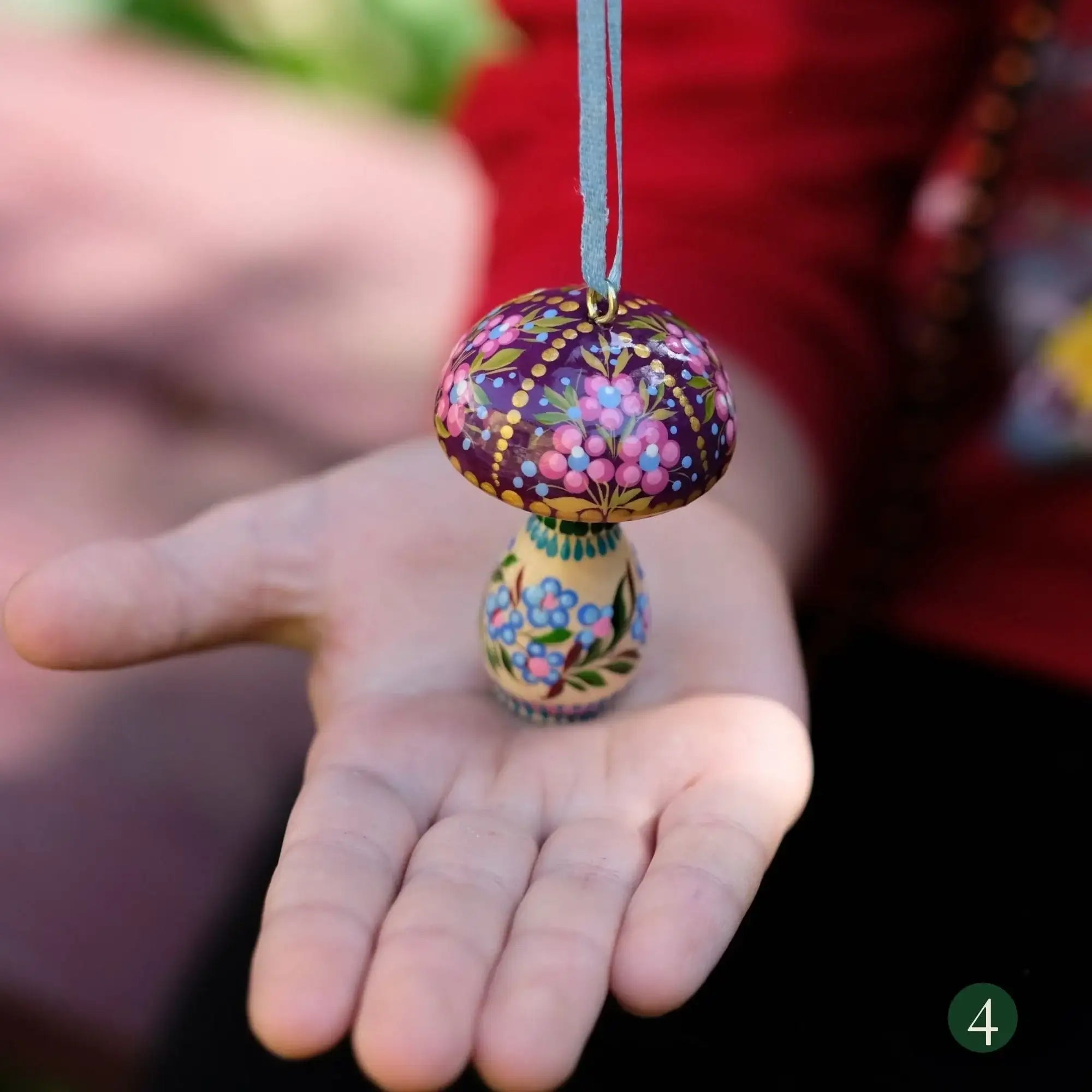 Painted Wooden Mushroom Christmas Ornament