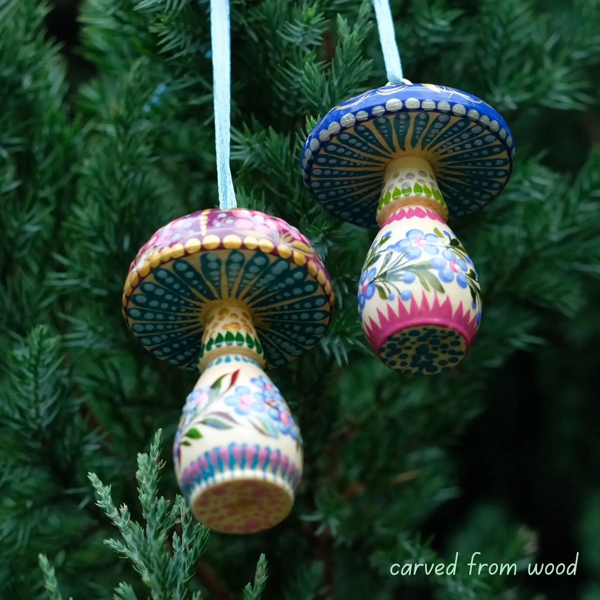 Painted Wooden Mushroom Christmas Ornament