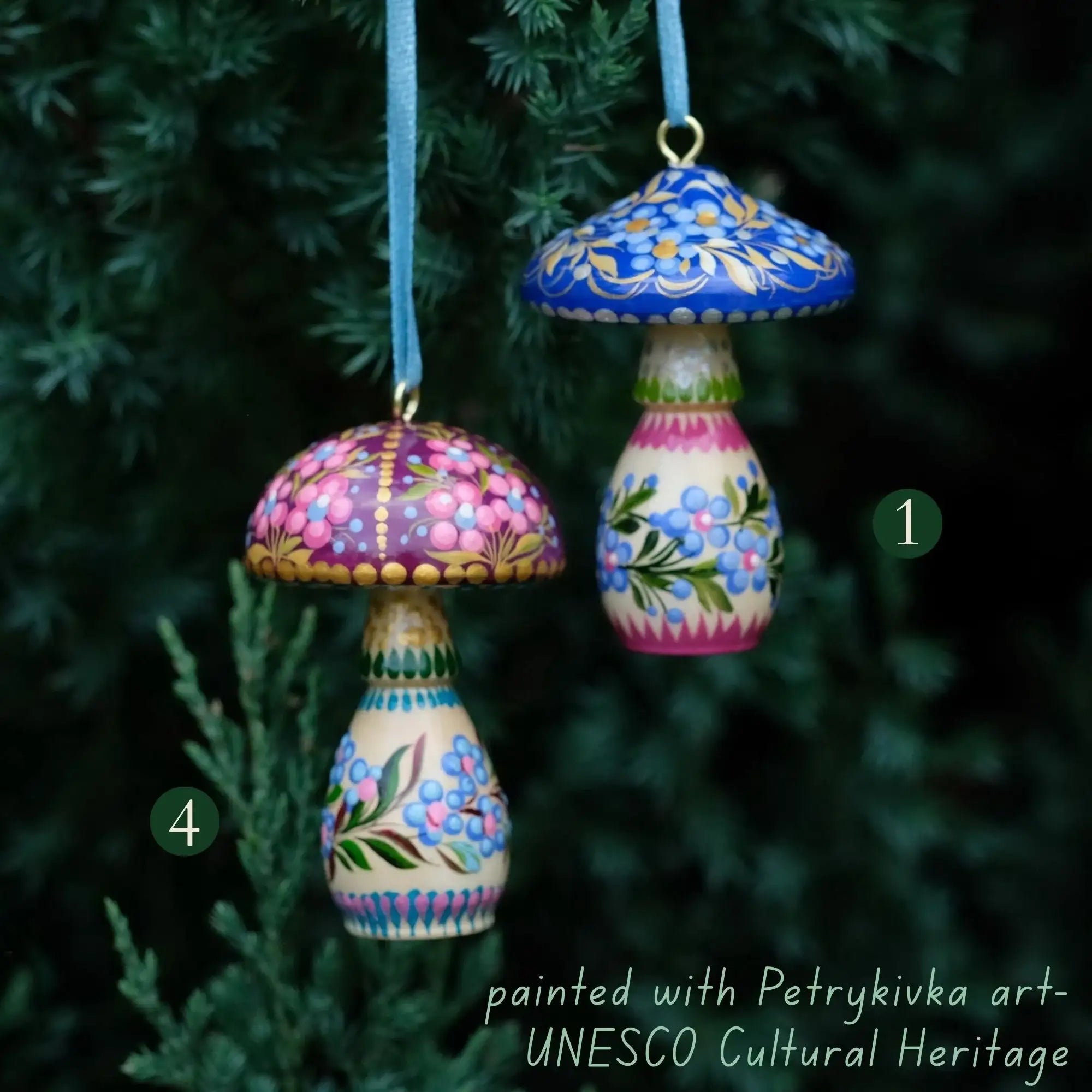 Painted Wooden Mushroom Christmas Ornament