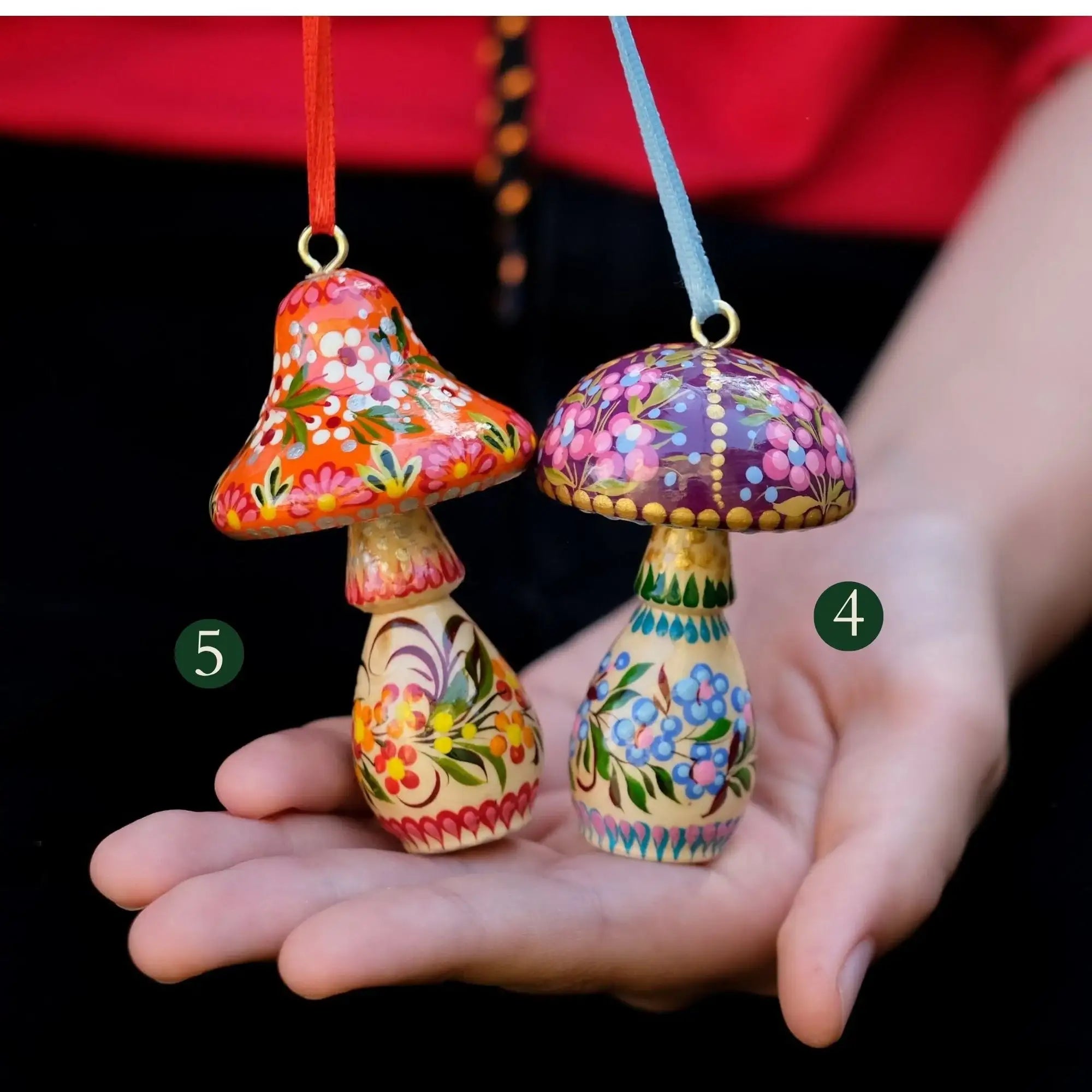 Painted Wooden Mushroom Christmas Ornament