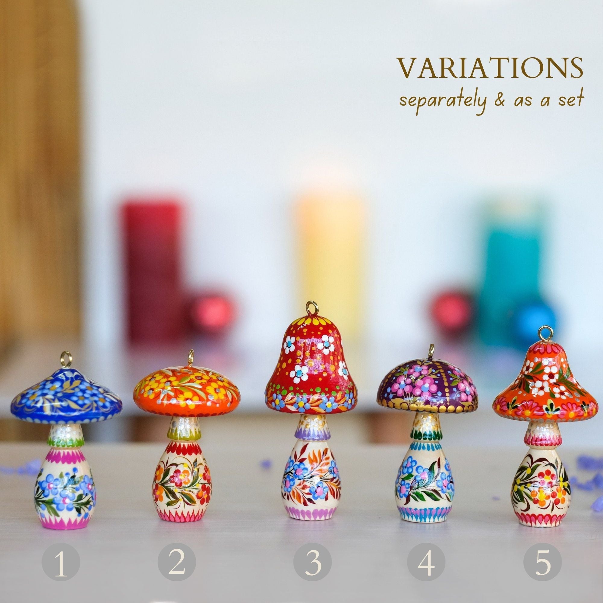 Painted Wooden Mushroom Christmas Ornament