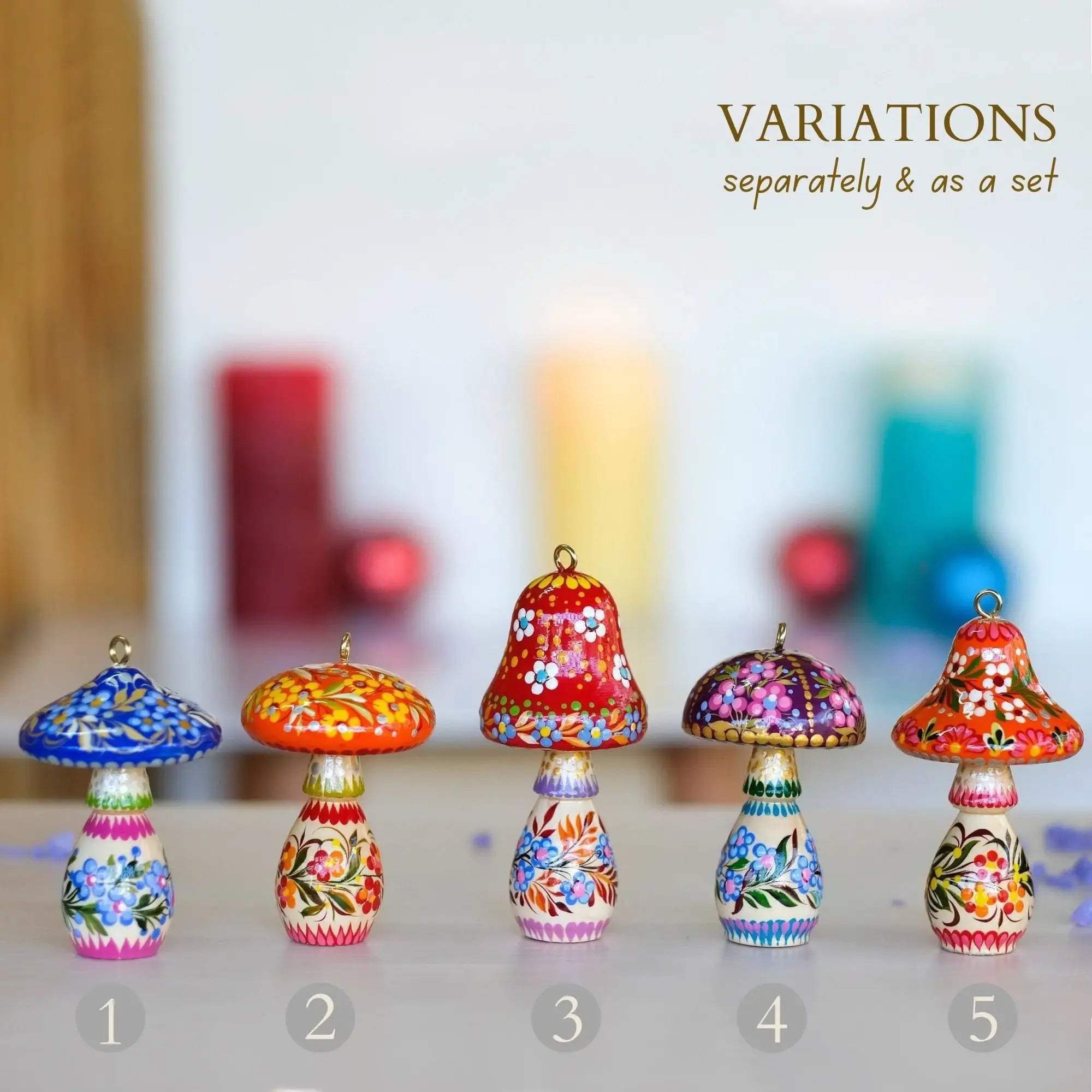 Painted Wooden Mushroom Christmas Ornament