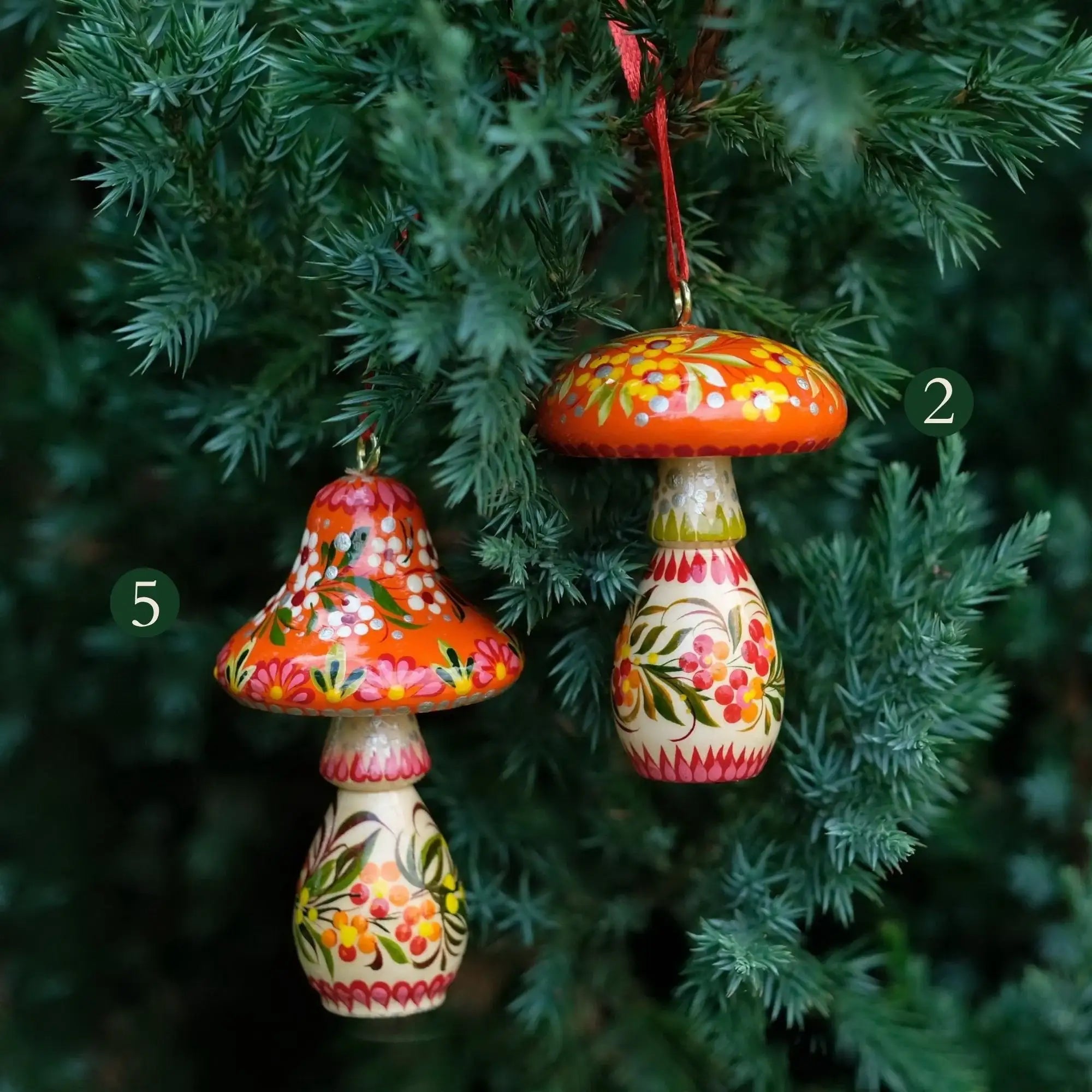 Painted Wooden Mushroom Christmas Ornament