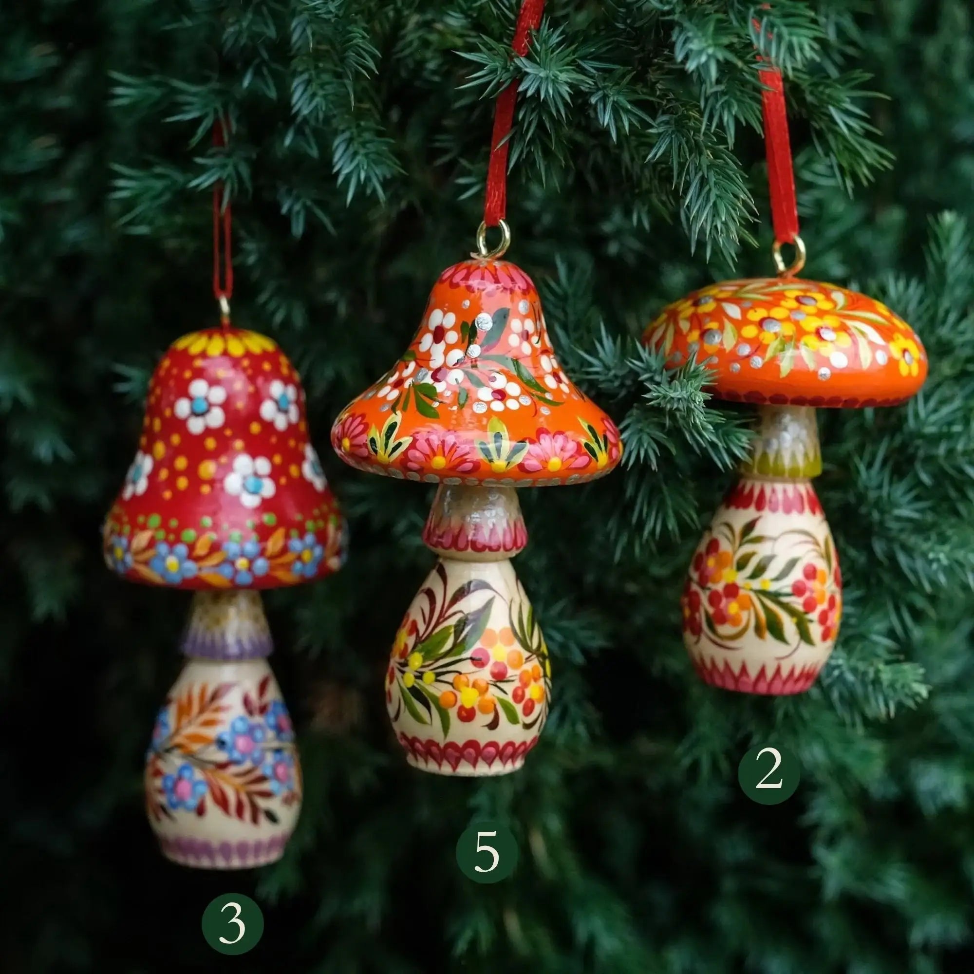 Painted Wooden Mushroom Christmas Ornament