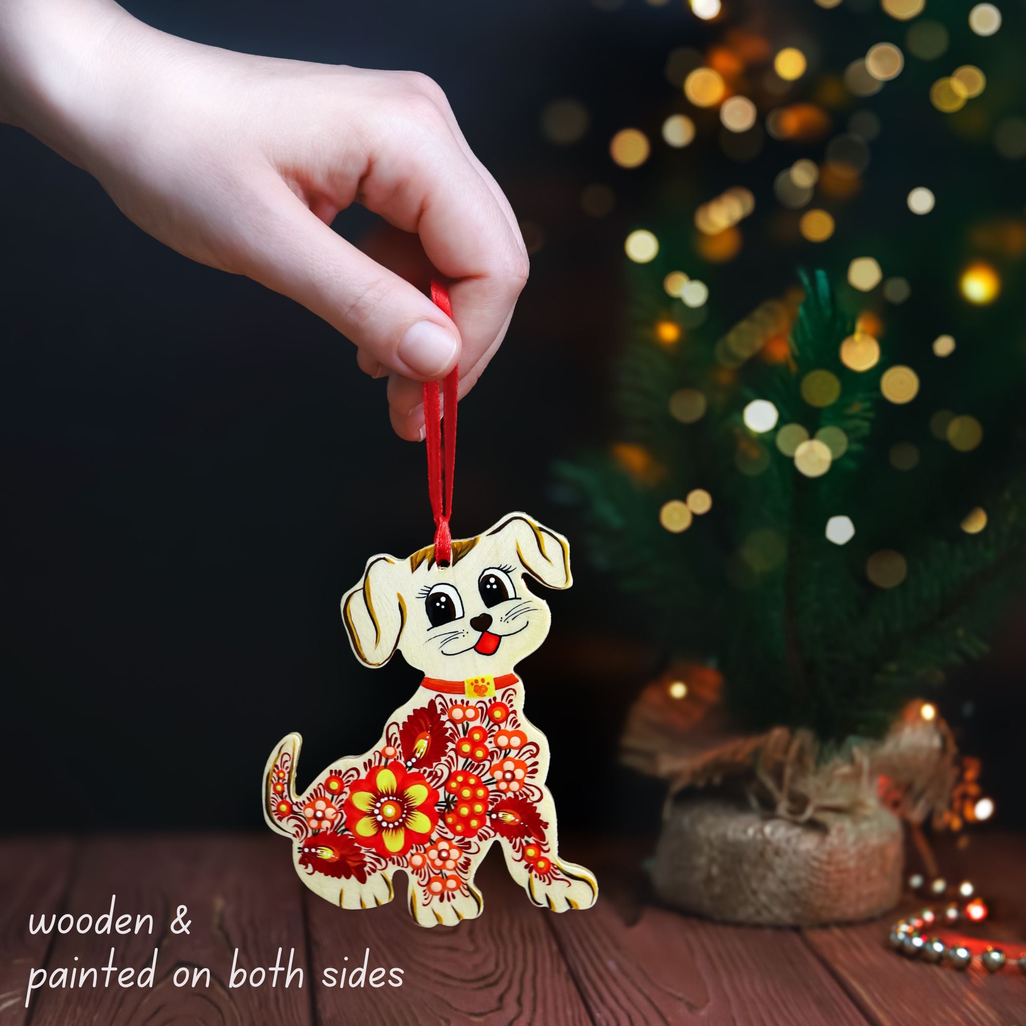Personalized Painted Wooden Dog Christmas Ornament