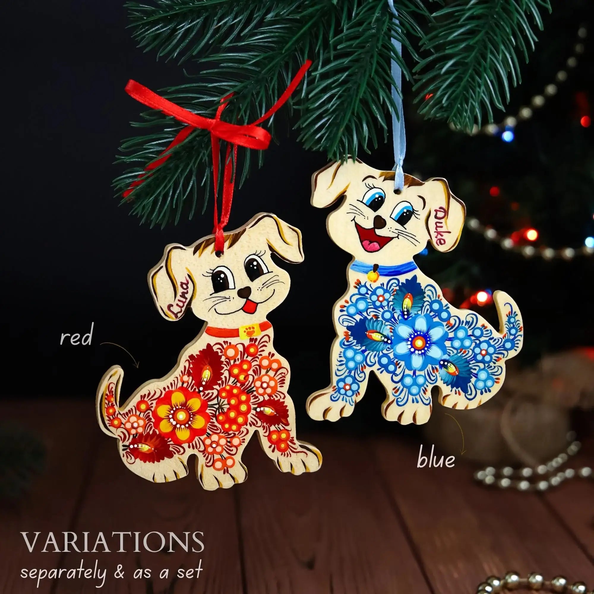 Personalized Painted Wooden Dog Christmas Ornament