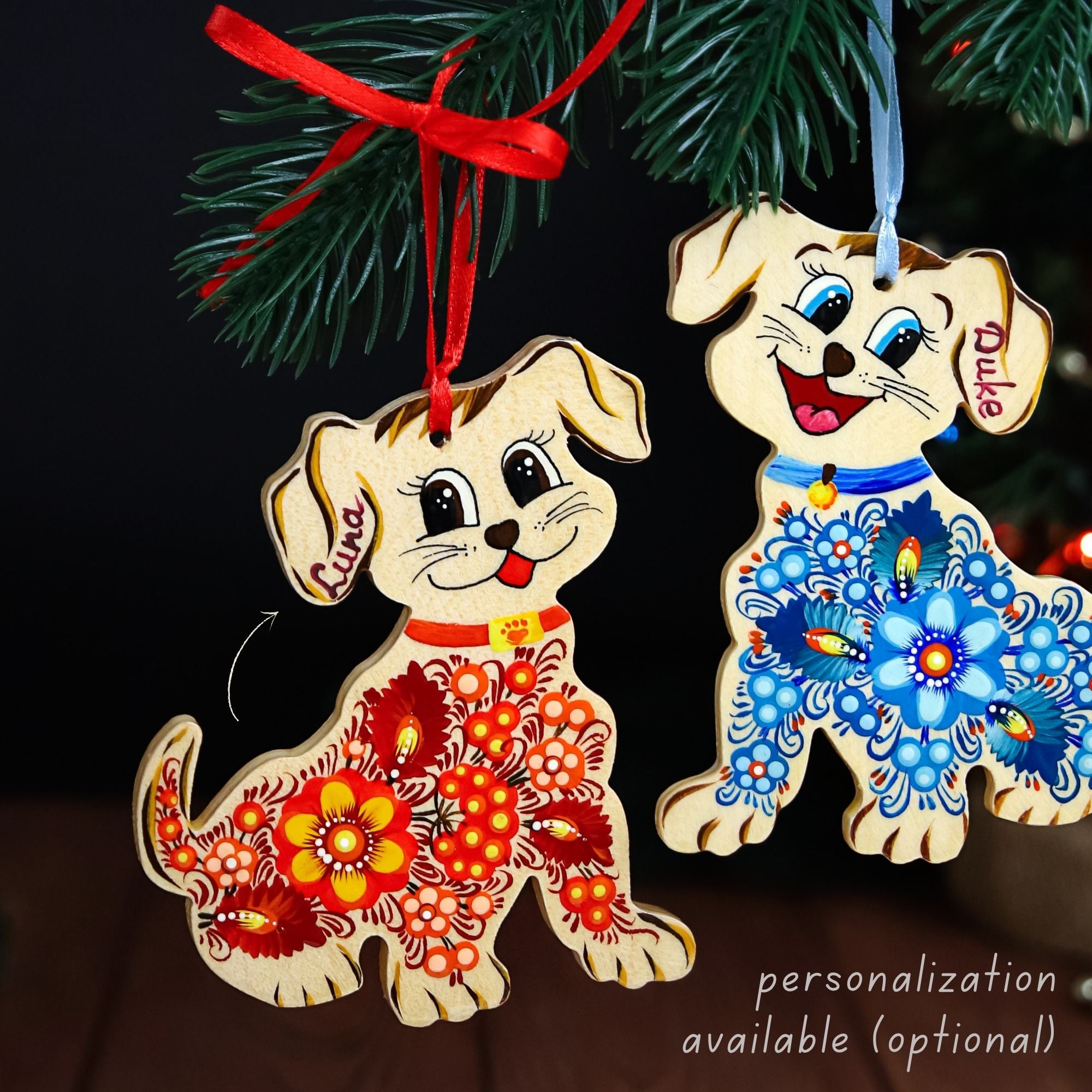 Personalized Painted Wooden Dog Christmas Ornament
