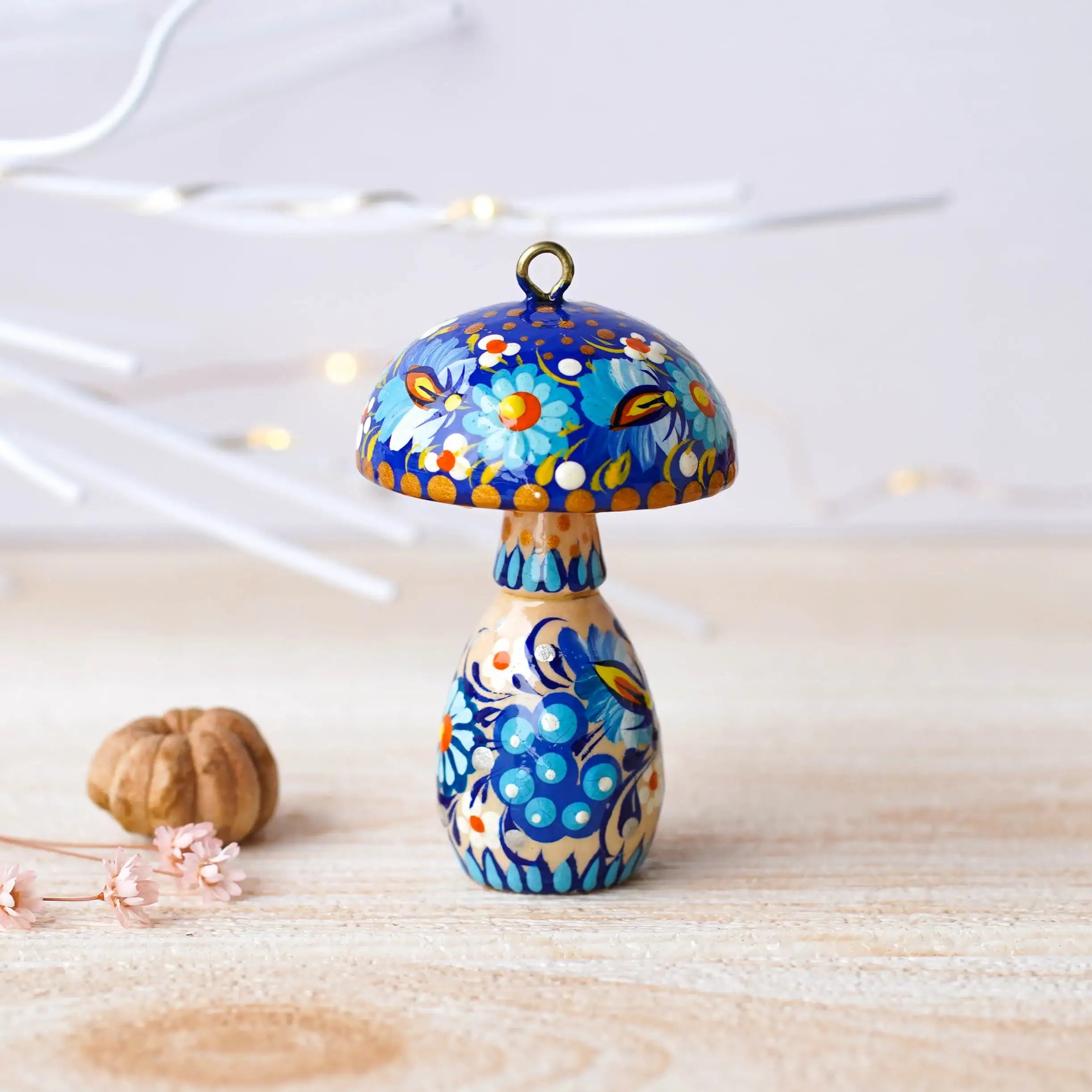 Hand-painted Wooden Mushroom Ornament