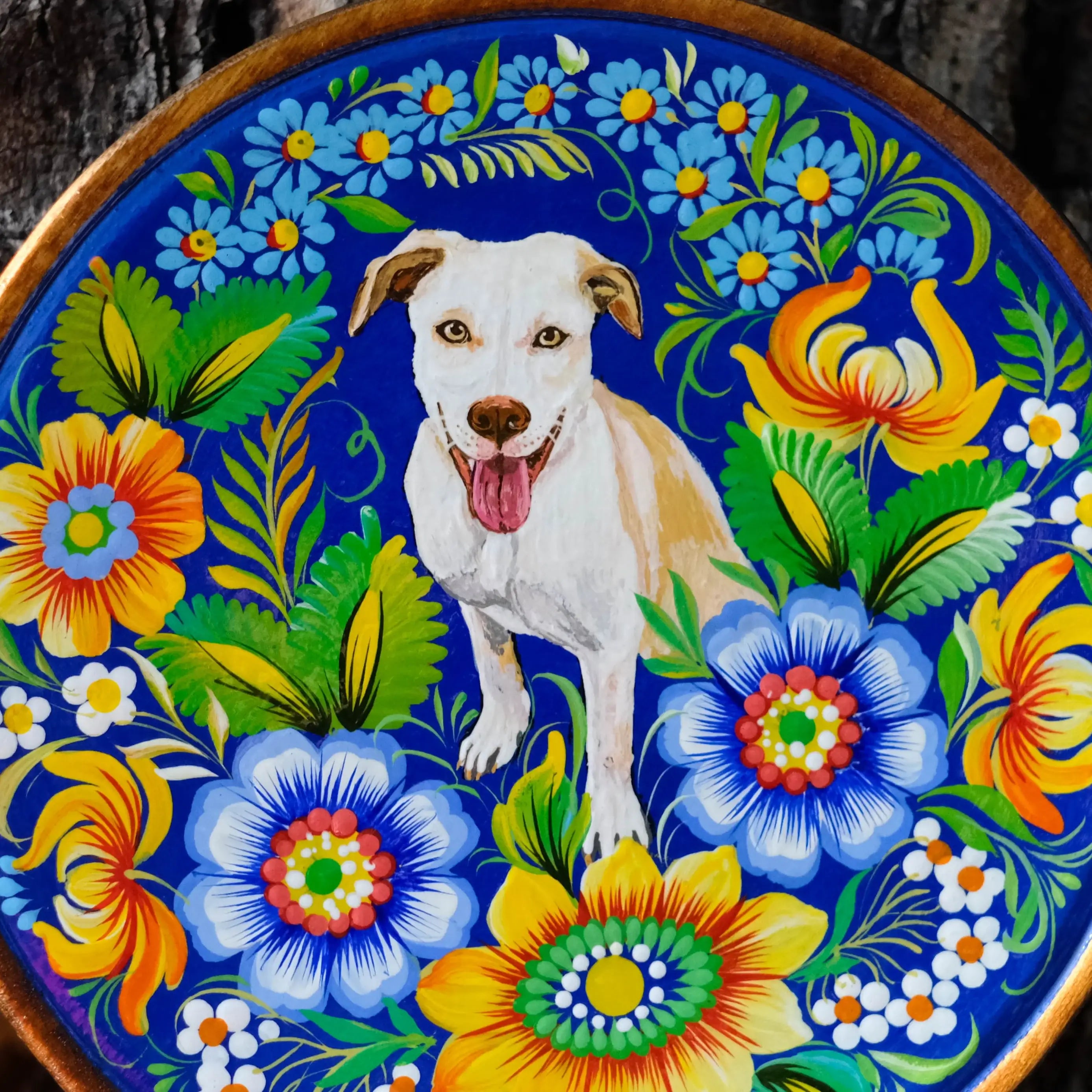 Painted Custom Pet Portrait on Wooden Plate