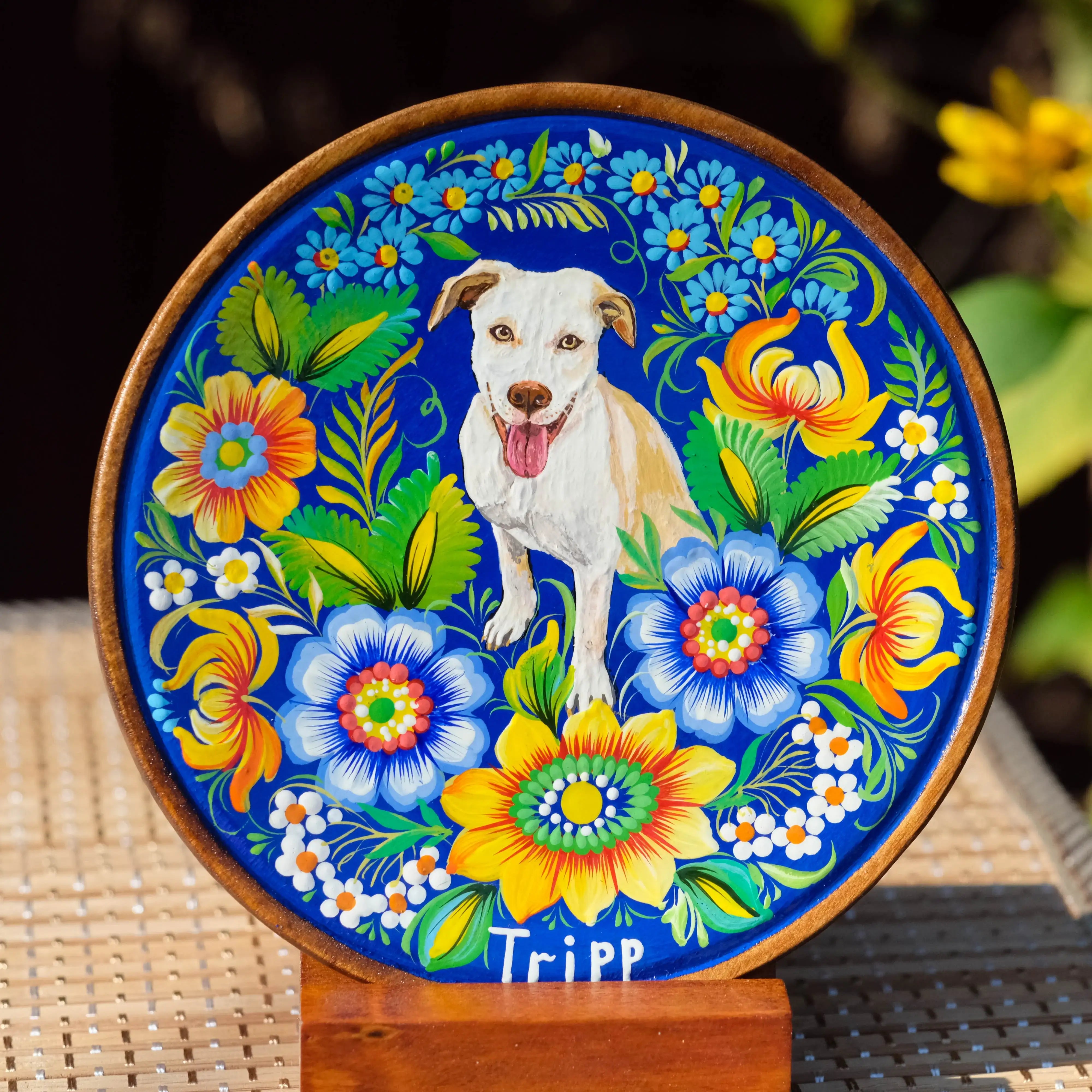 Painted Custom Pet Portrait on Wooden Plate