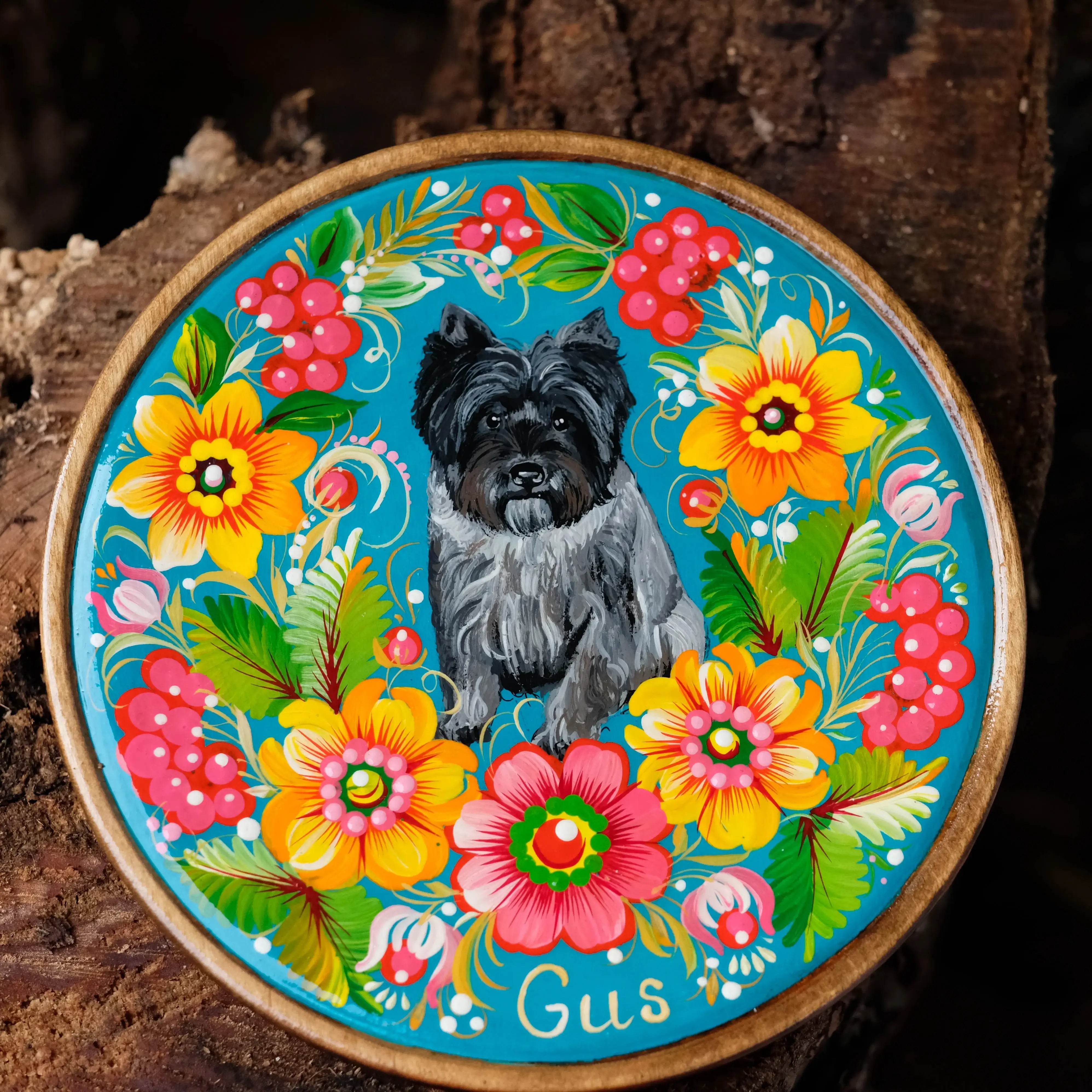 Hand-painted Custom Pet Portraiton Wooden Plate