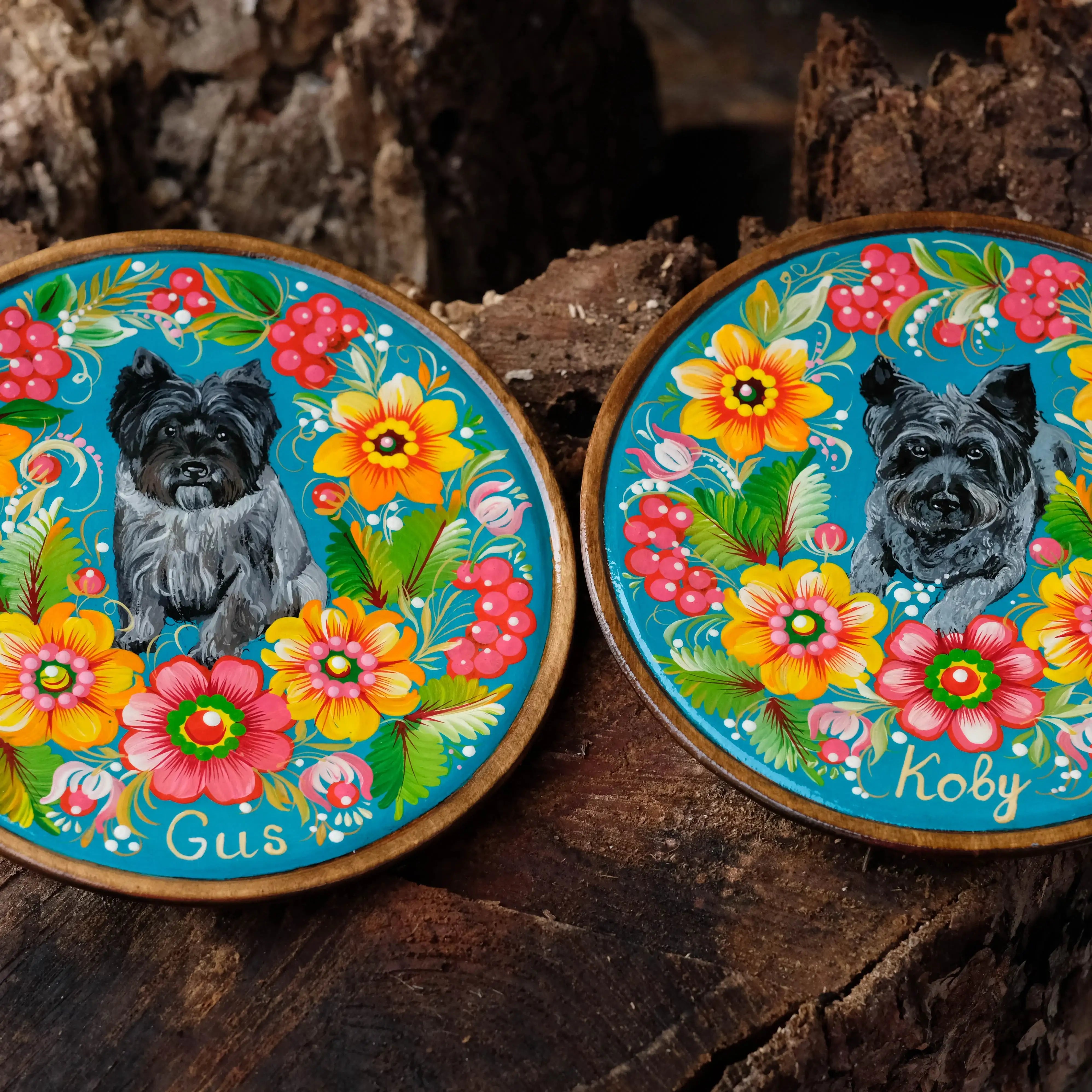 Hand-painted Custom Pet Portraiton Wooden Plate