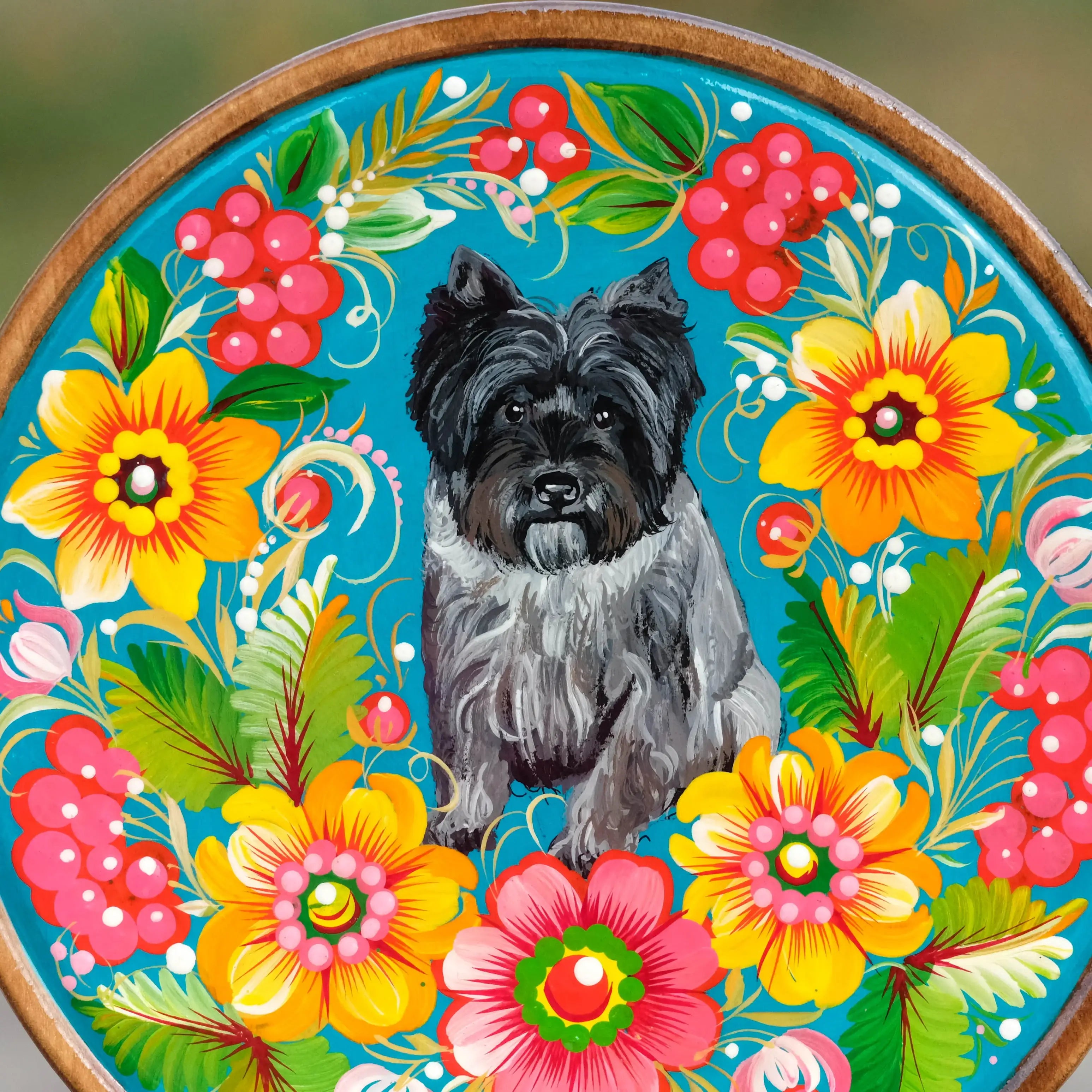 Hand-painted Custom Pet Portraiton Wooden Plate