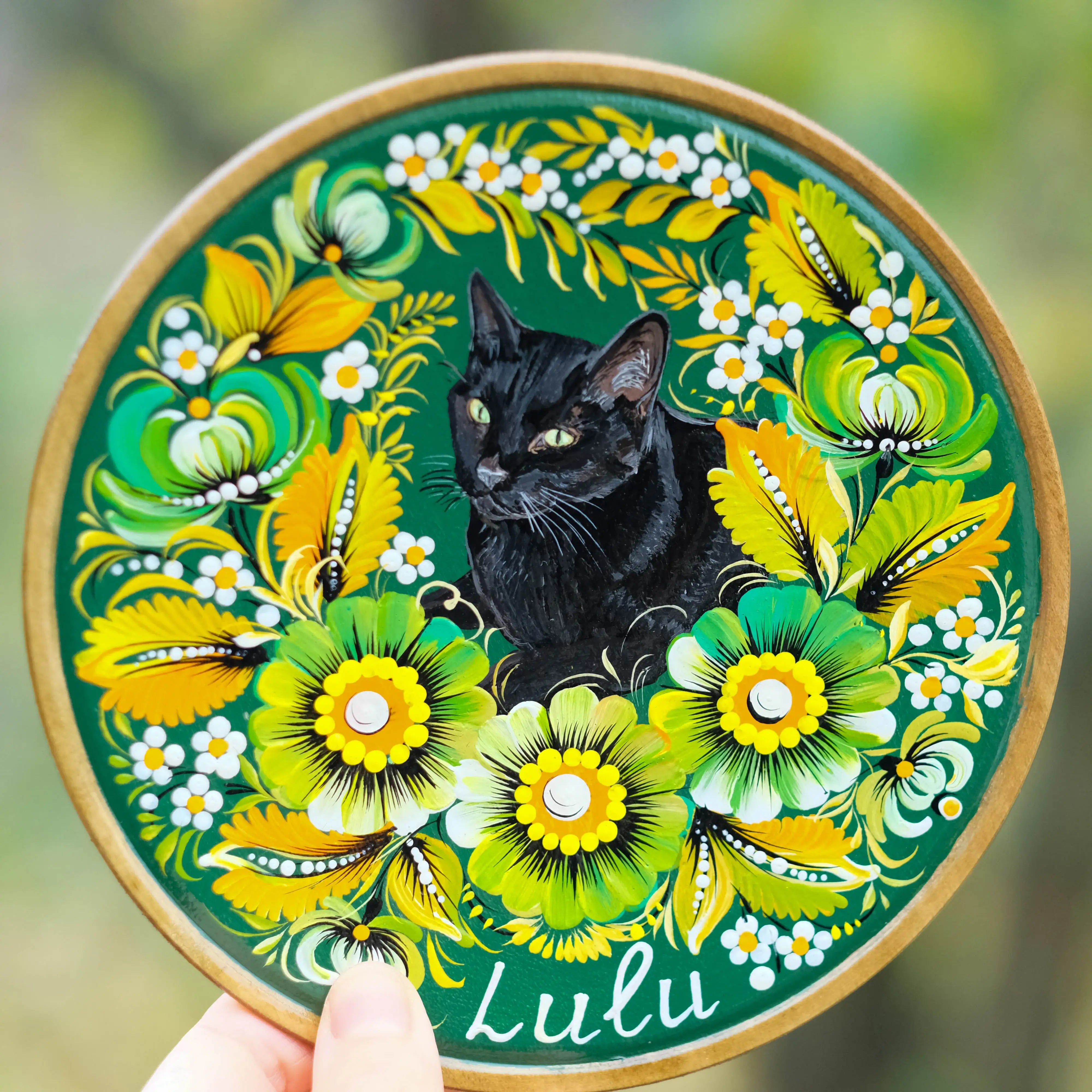 Painted Custom Pet Portrait on Wooden Plate