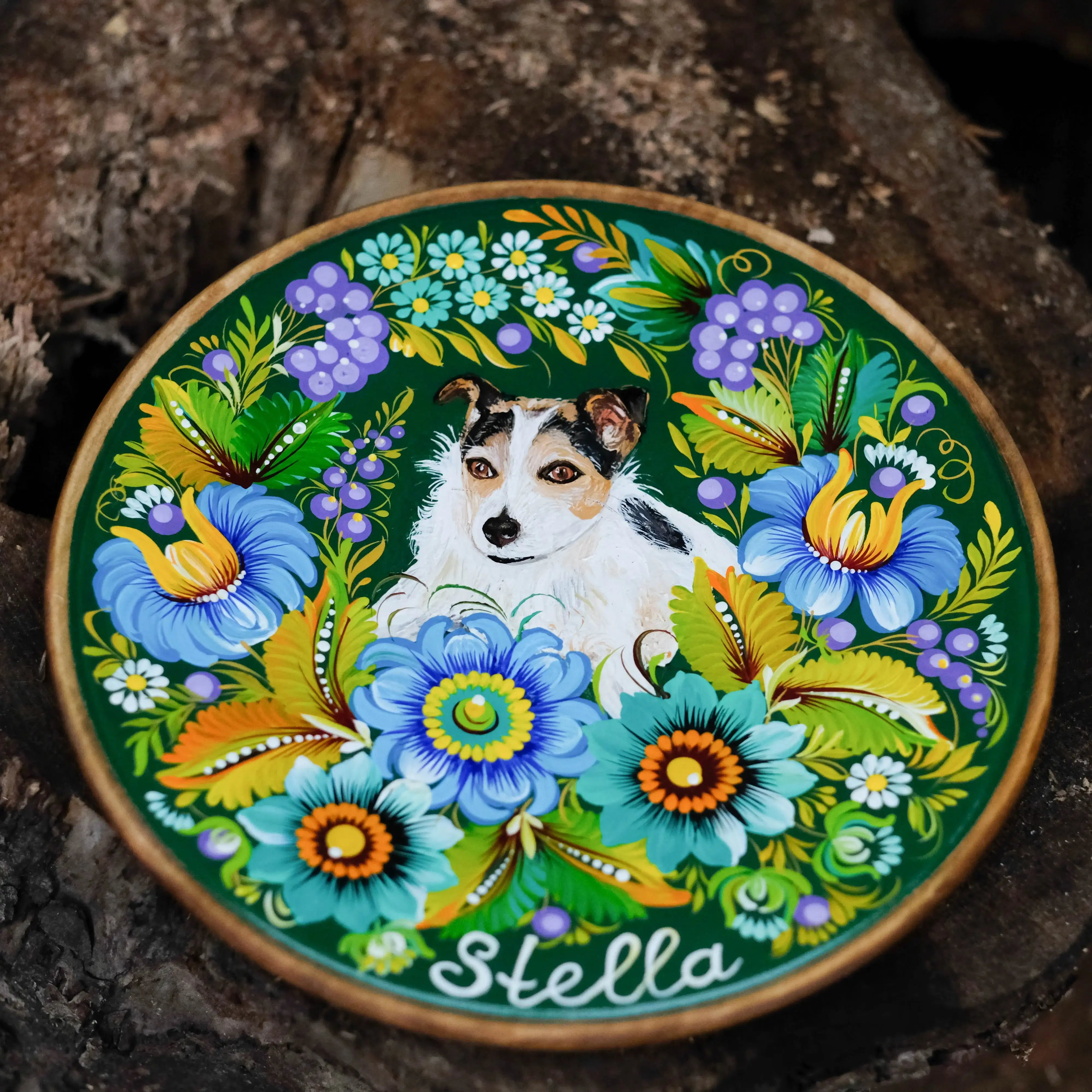 Hand-Painted Custom Pet Portrait on Wooden Plate