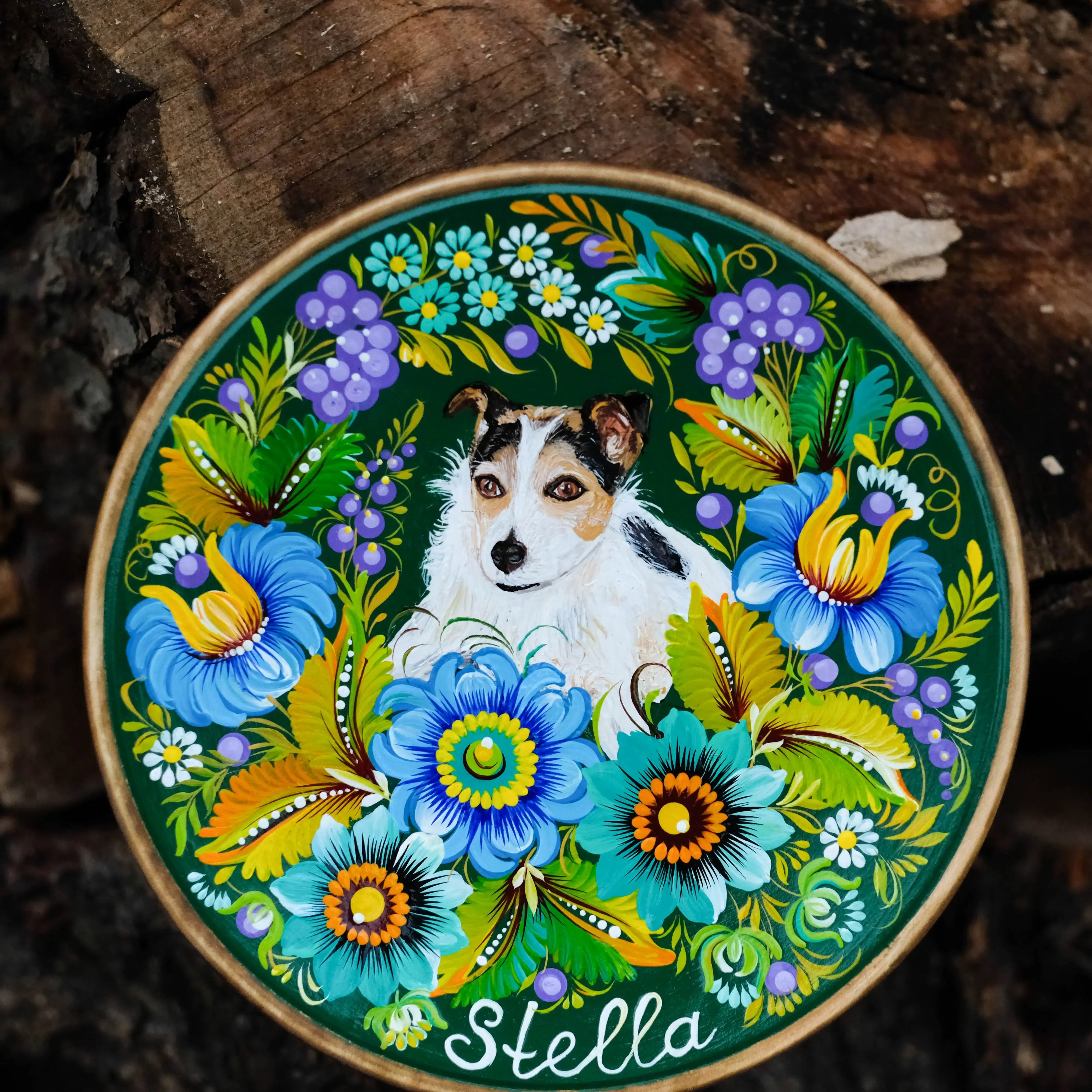 Hand-Painted Custom Pet Portrait on Wooden Plate