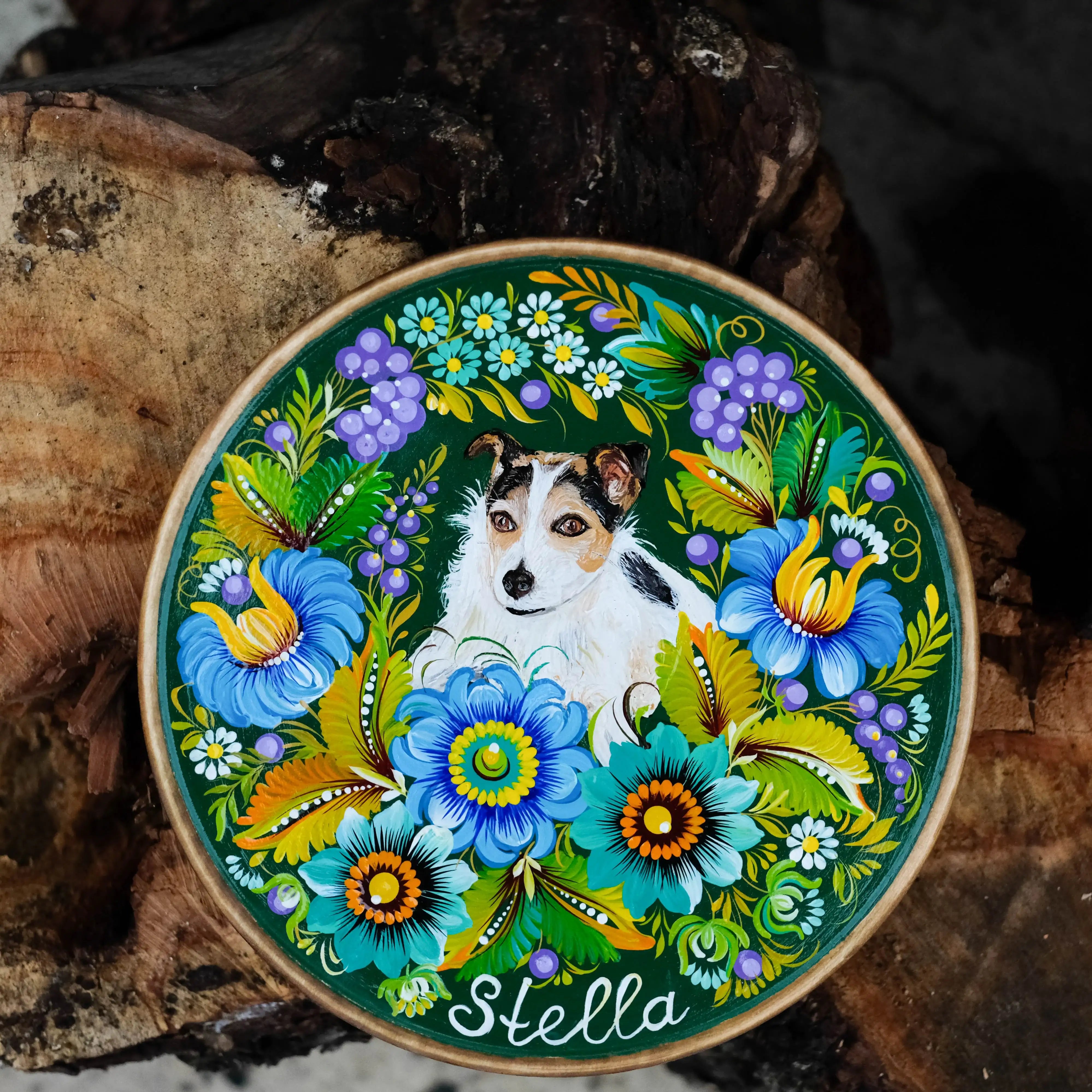 Hand-Painted Custom Pet Portrait on Wooden Plate