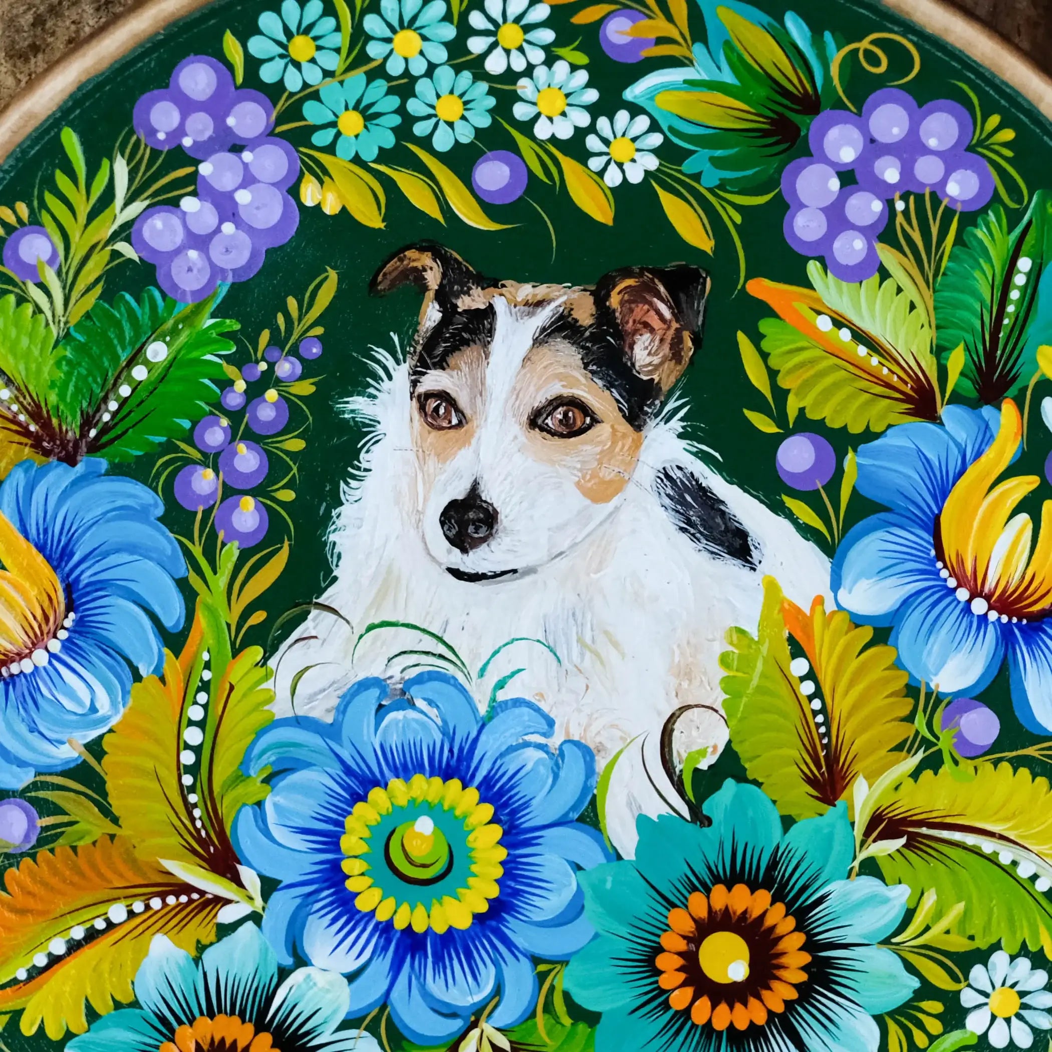 Hand-Painted Custom Pet Portrait on Wooden Plate