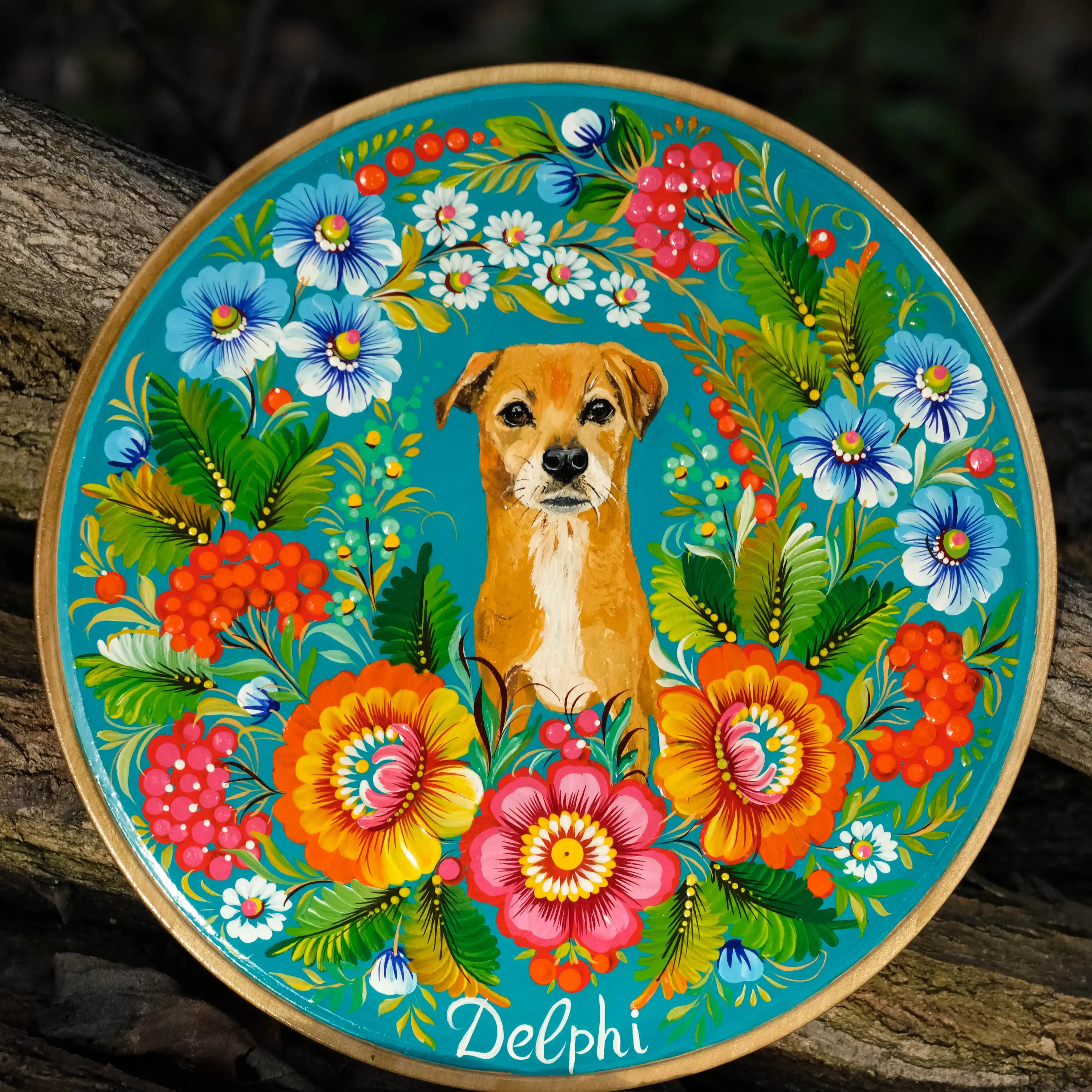 Hand-Painted Custom Pet Portrait on Wooden Plate