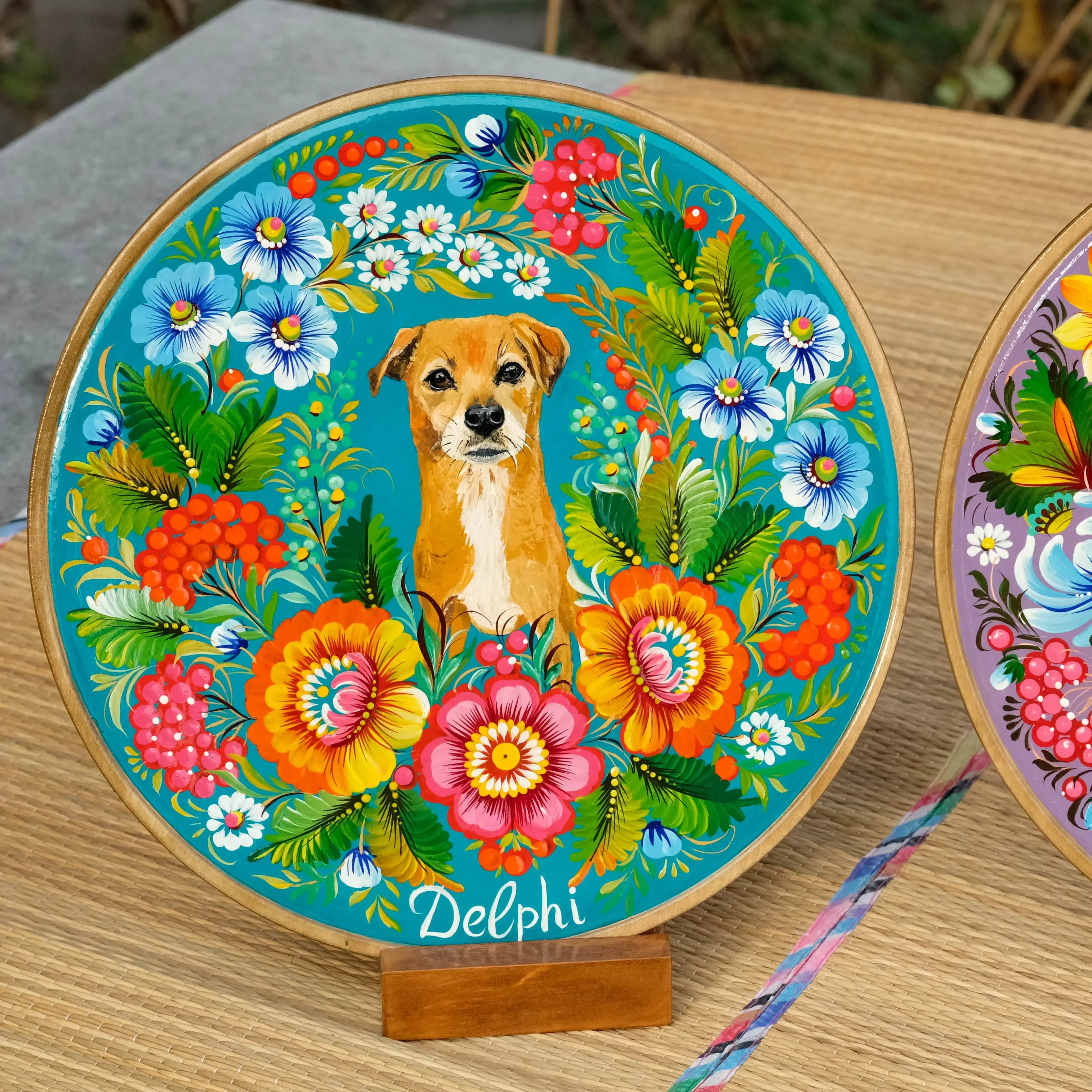 Hand-Painted Custom Pet Portrait on Wooden Plate