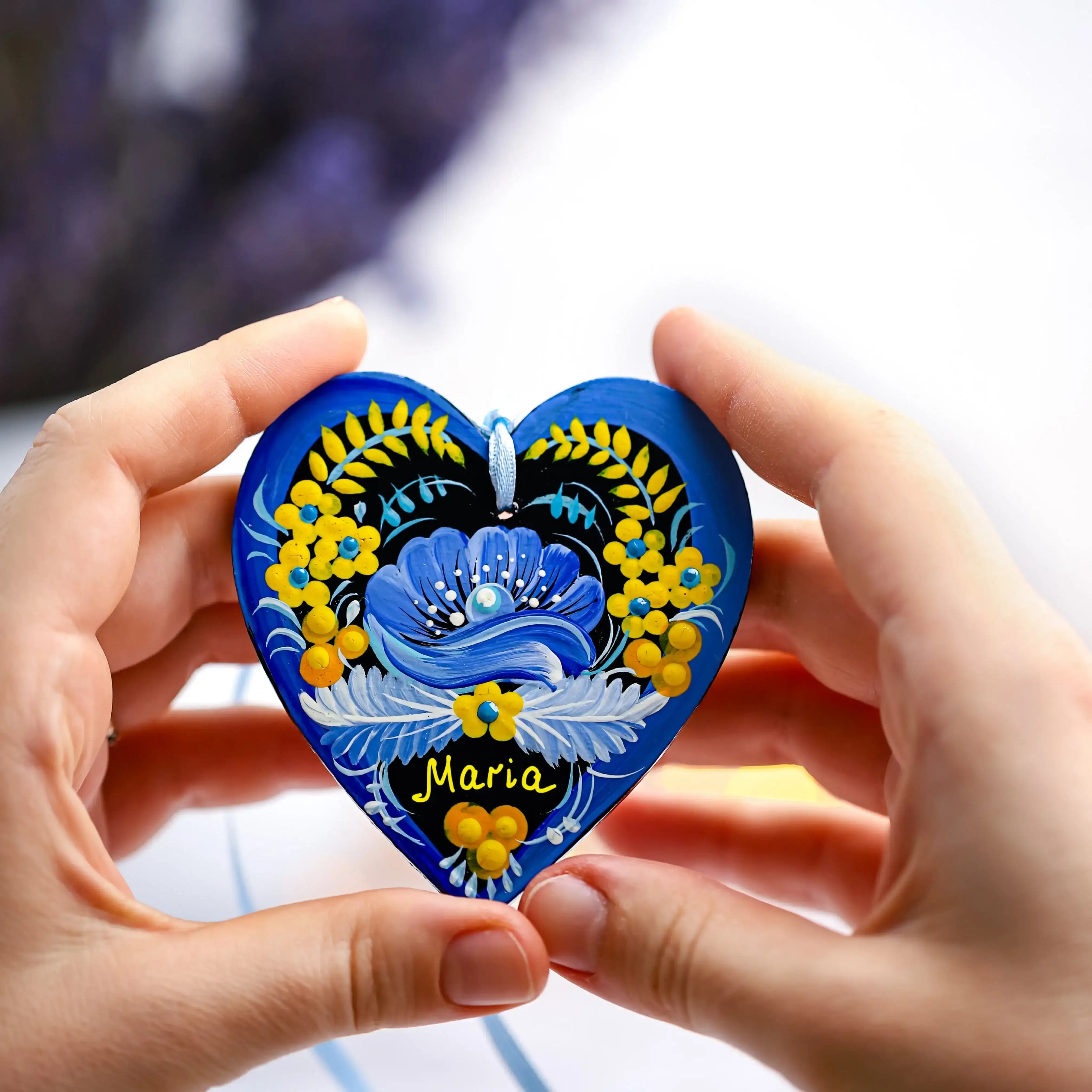 Set of 2 Personalized Painted Wooden Heart Christmas Ornament