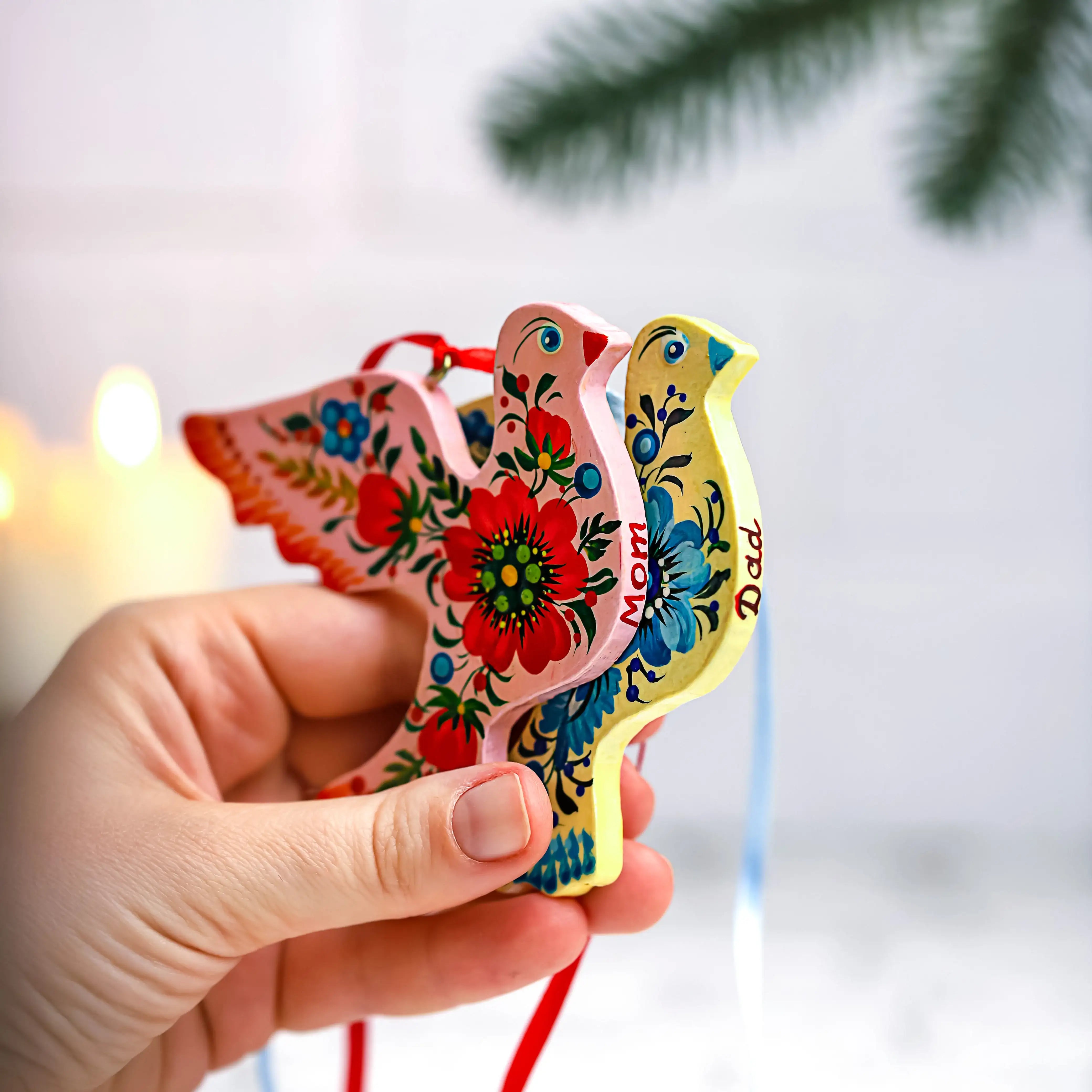 Personalized Painted Wooden Dove Christmas Ornament