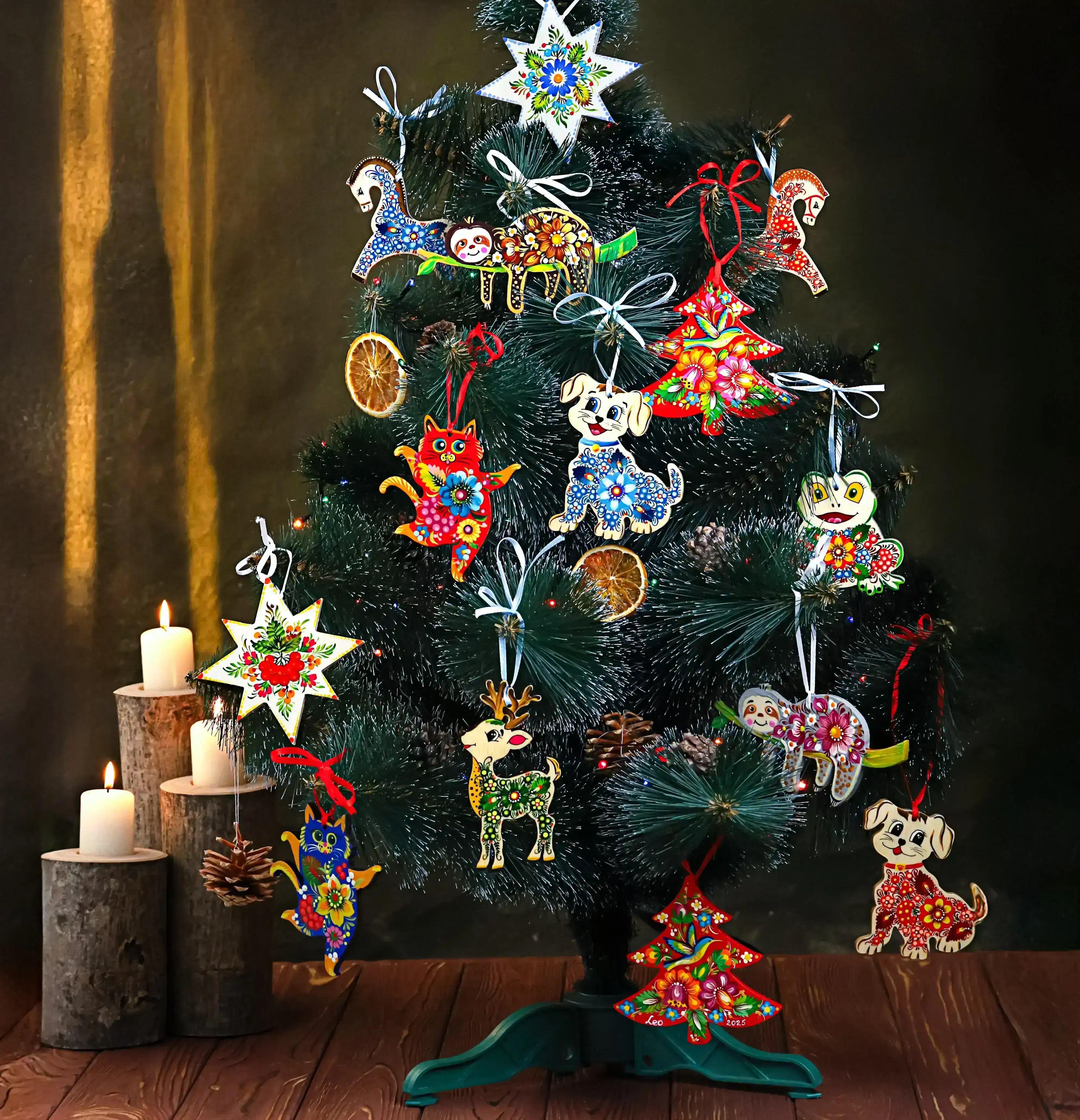 Set of 2 Personalized Painted Wooden Heart Christmas Ornament