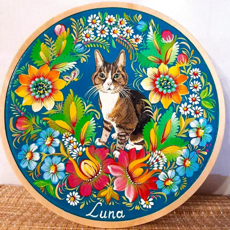 Painted Custom Pet Portrait on Wooden Plate