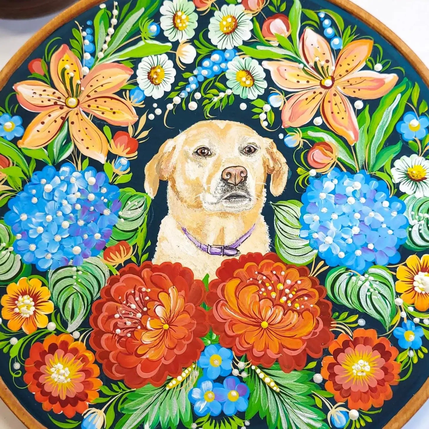 Painted Custom Pet Portrait on Wooden Plate