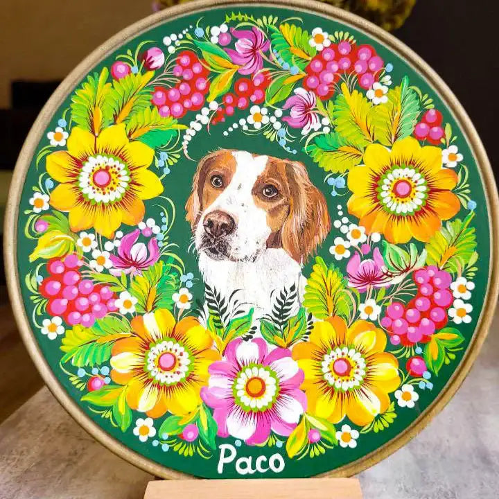 Painted Custom Pet Portrait on Wooden Plate