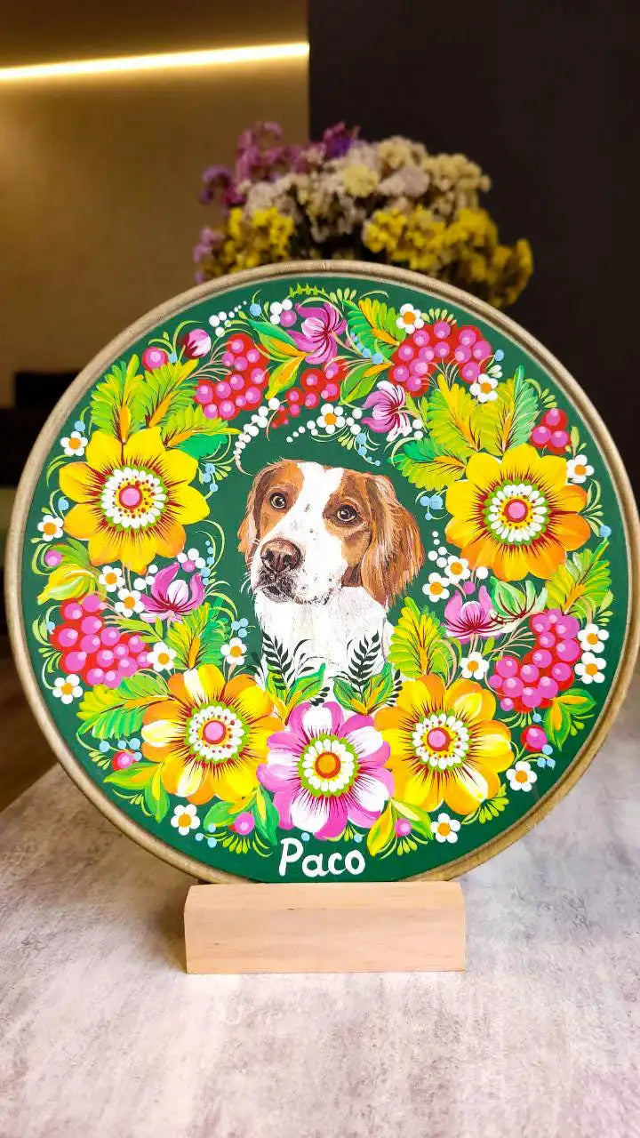 Painted Custom Pet Portrait on Wooden Plate