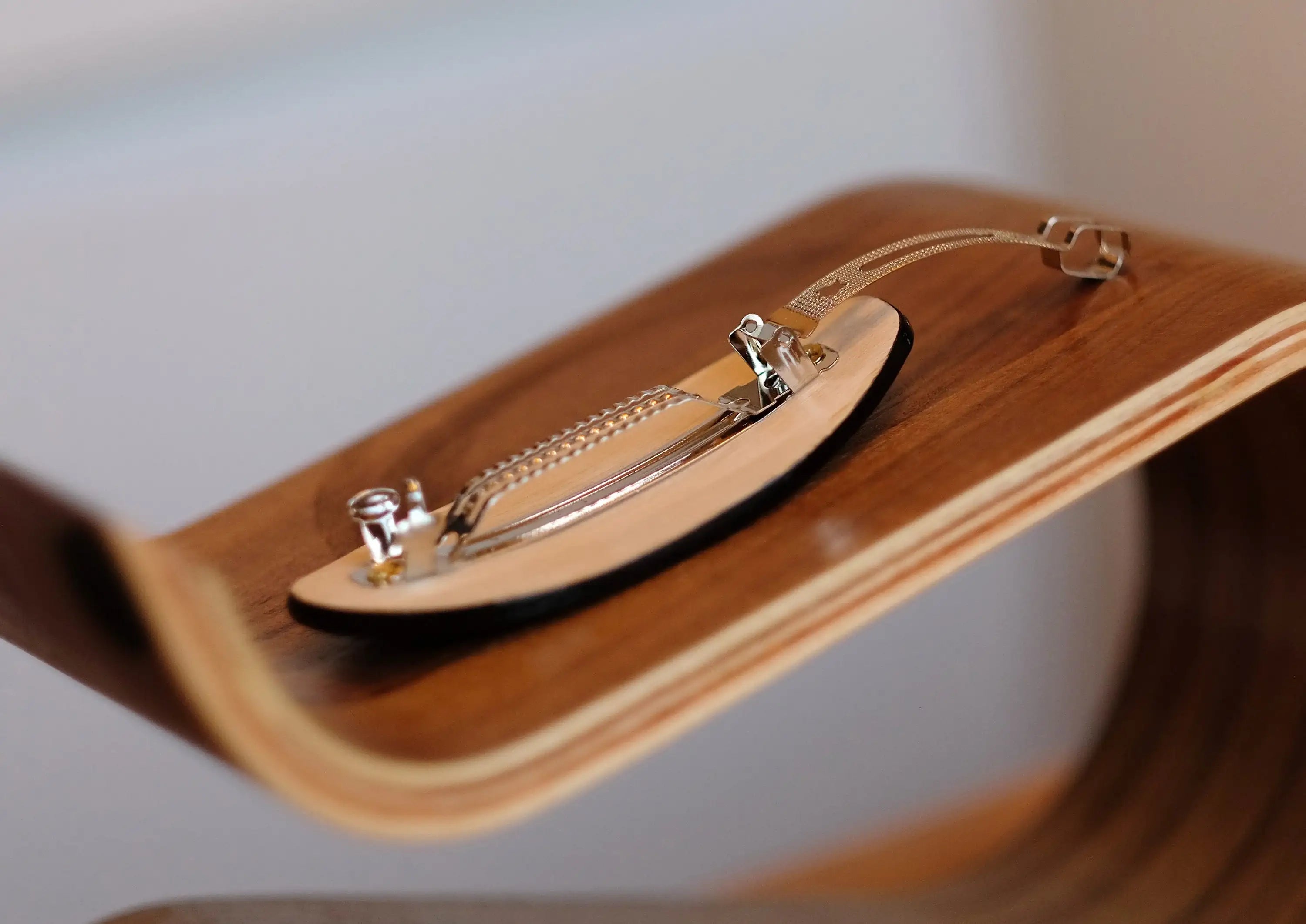 Painted Wooden Oval Hair Barrette - Artisanal Petrykivka Art Blue Flower French Hair Clip