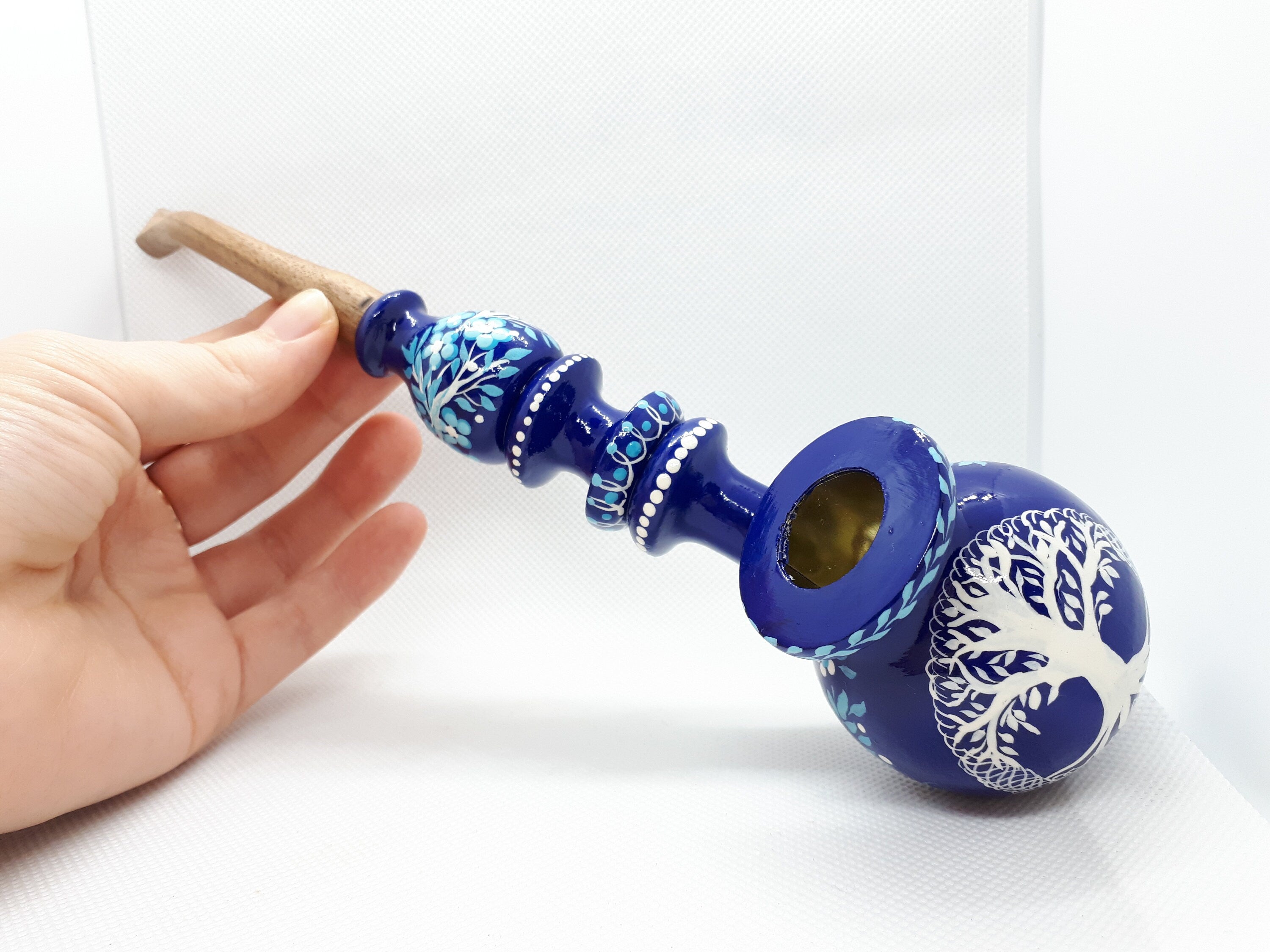Wooden Smoking Pipe with Painted Tree of Life - Celtic Tobacco Pipe