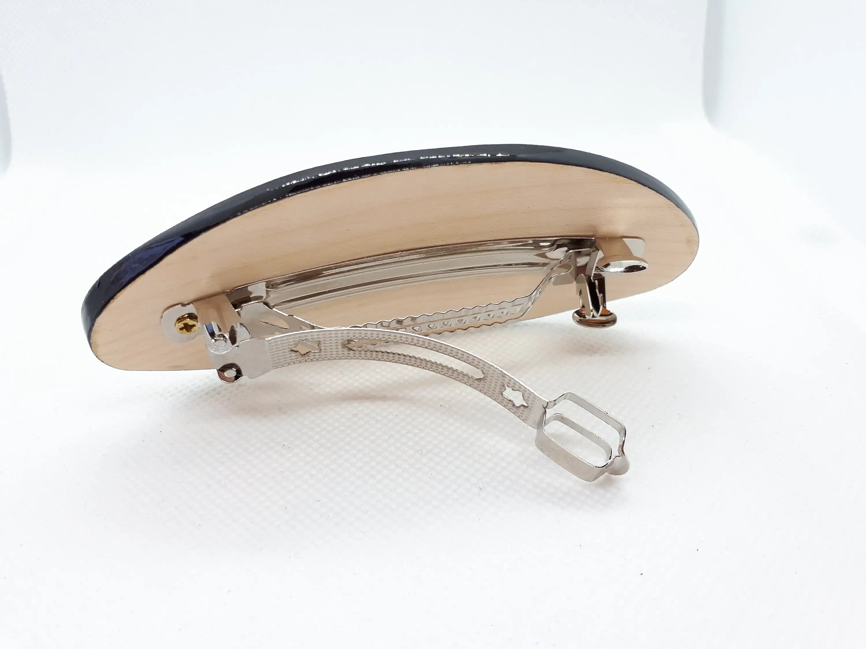 Painted Wooden Mushroom Hair Barrette - Artisanal Petrykivka Art Oval French Hair Clip, Handmade in Ukraine