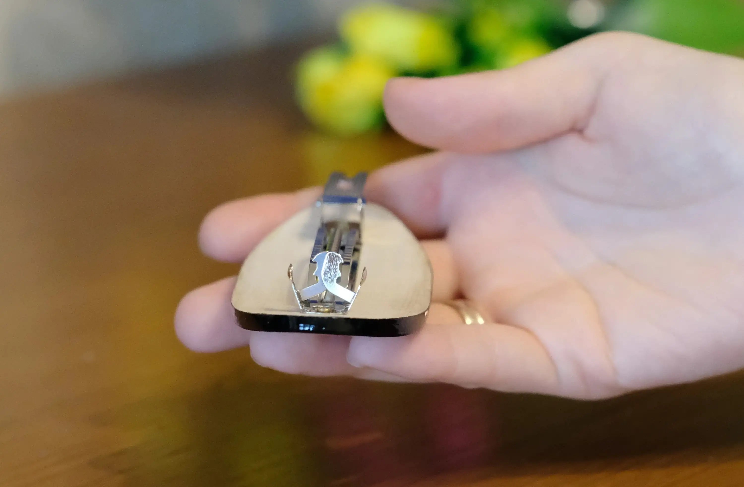 Painted Wooden Beige Flower Hair Barrette - Handmade Artisanal Petrykivka Art French Hair Clip