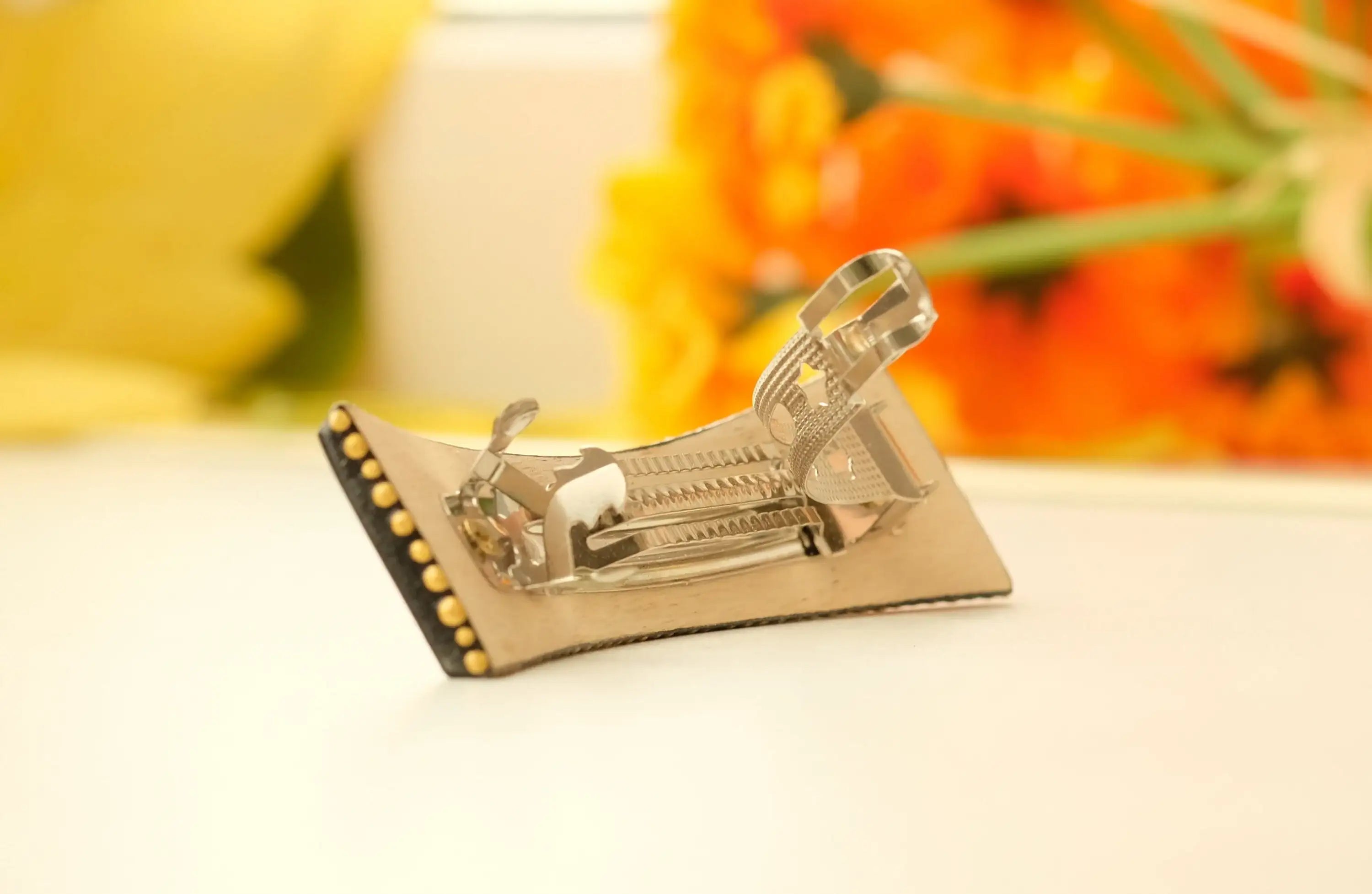 Painted Wooden Blue Flower Hair Barrette - Handmade Artisanal Petrykivka Art French Hair Clip